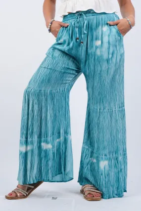 225065 Sky Blue Blockprint Flared Hippie Pants