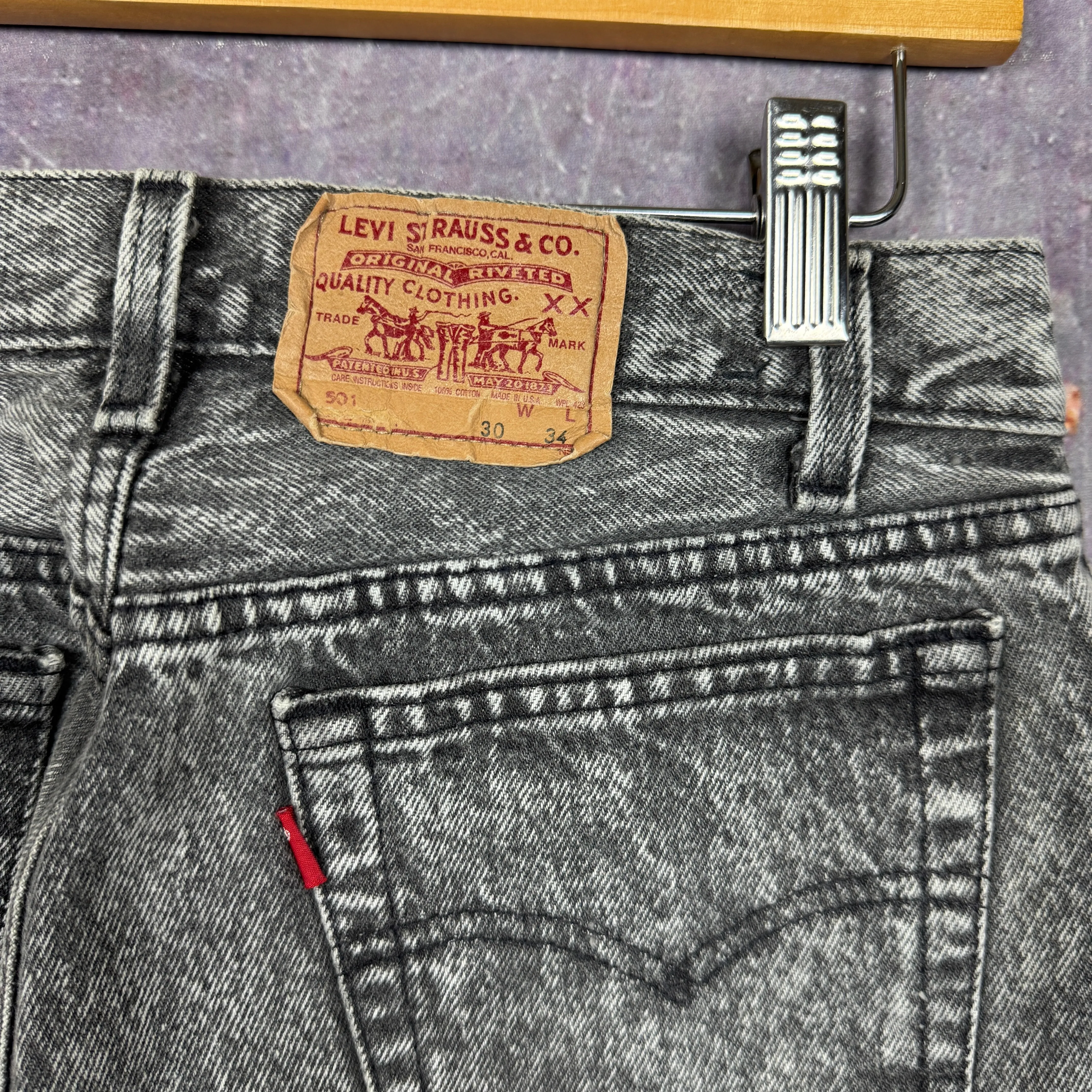 90s Black Acid Wash Levi's 701 Denim Jeans 28x33 0806