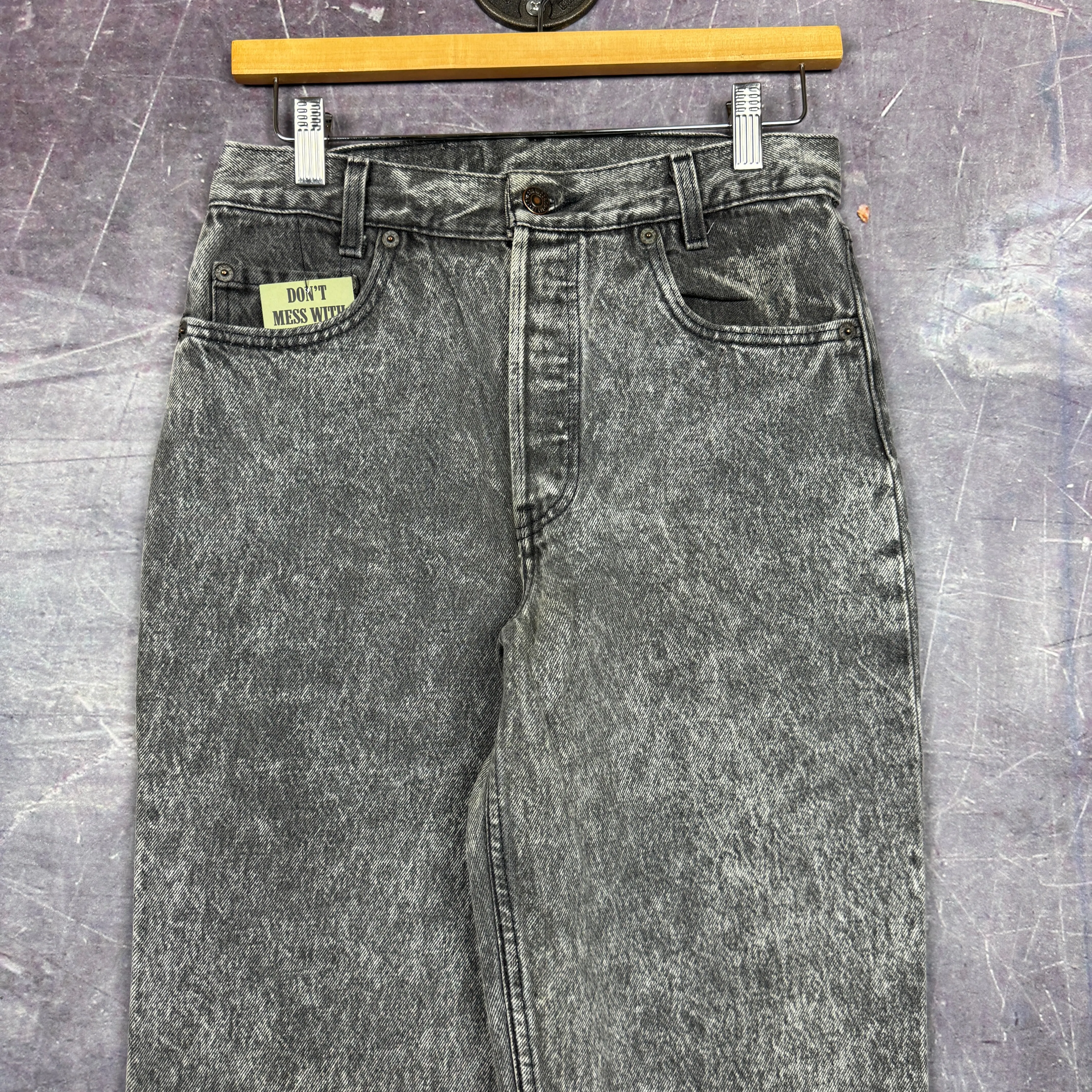 90s Black Acid Wash Levi's 701 Denim Jeans 28x33 0806