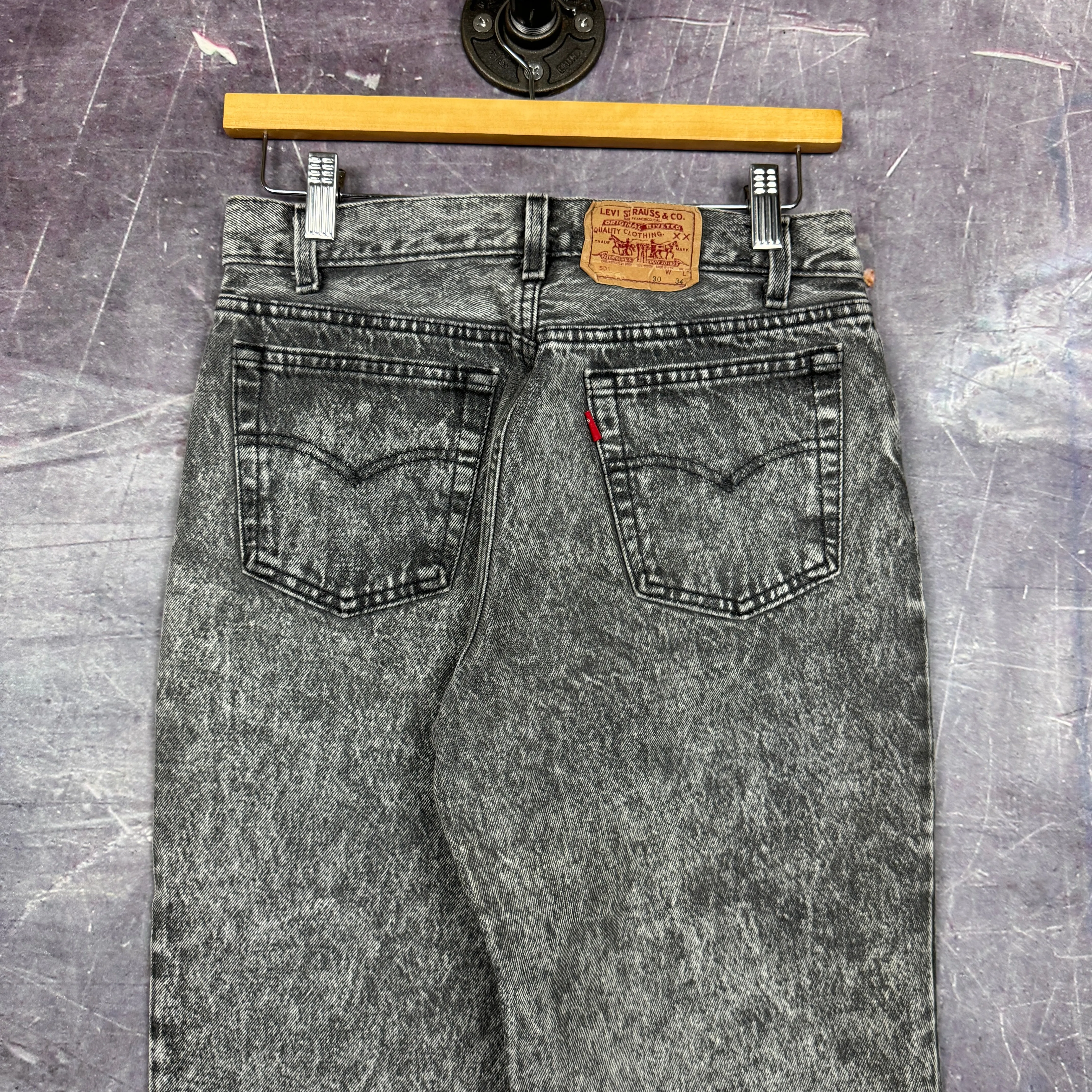 90s Black Acid Wash Levi's 701 Denim Jeans 28x33 0806