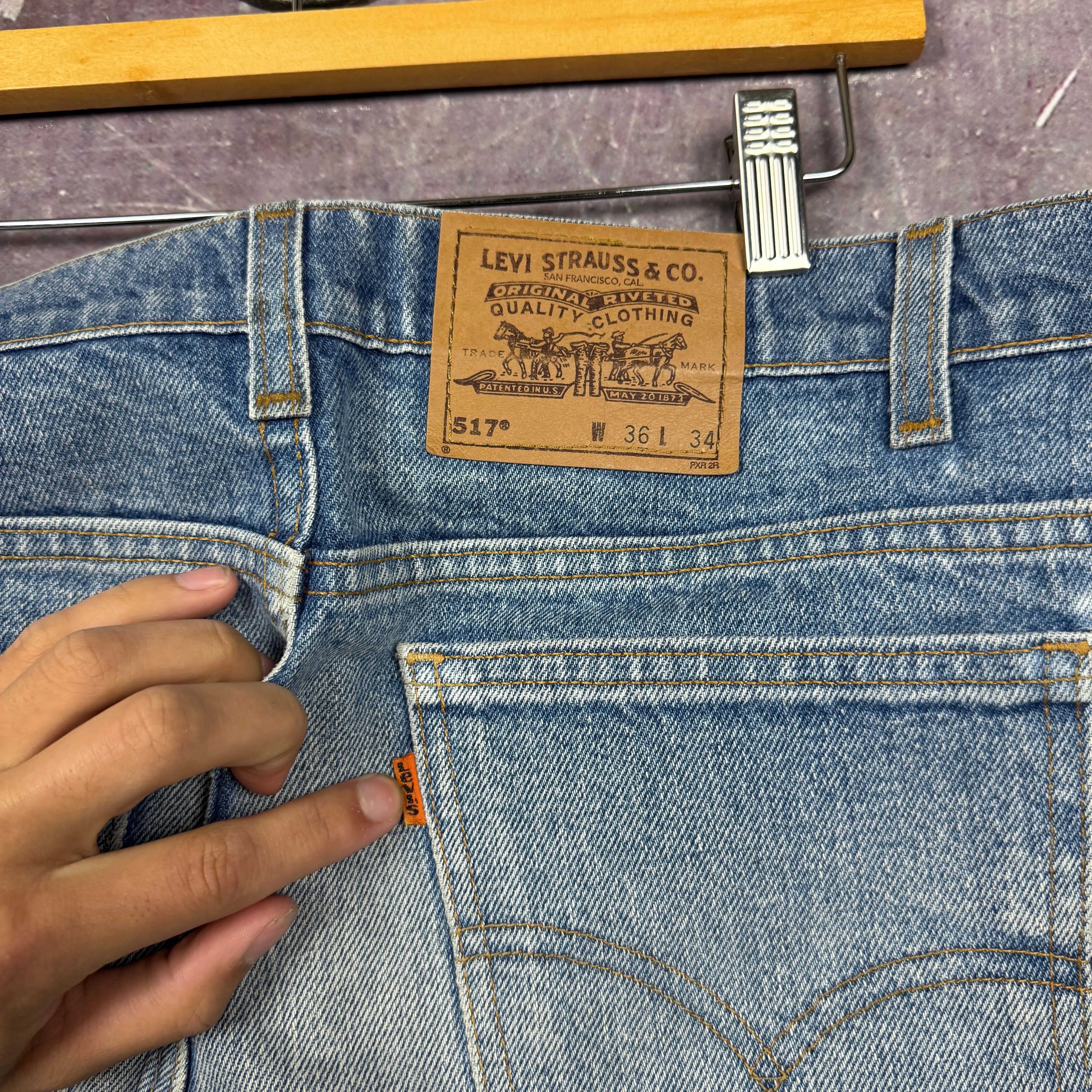 90s Light Wash Levi's 517 Orange Tab Denim Jeans 35x33.5 2063