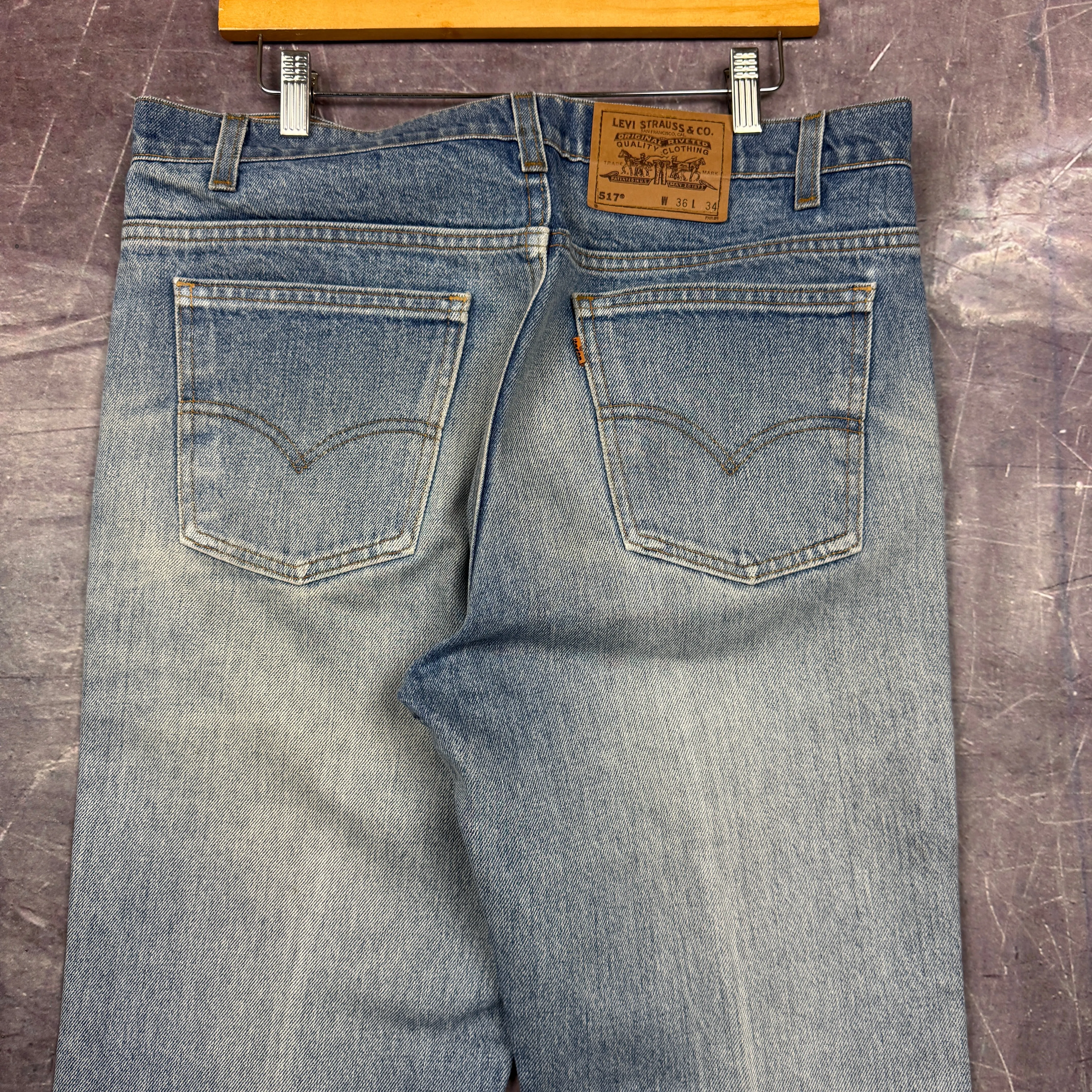 90s Light Wash Levi's 517 Orange Tab Denim Jeans 35x33.5 2063