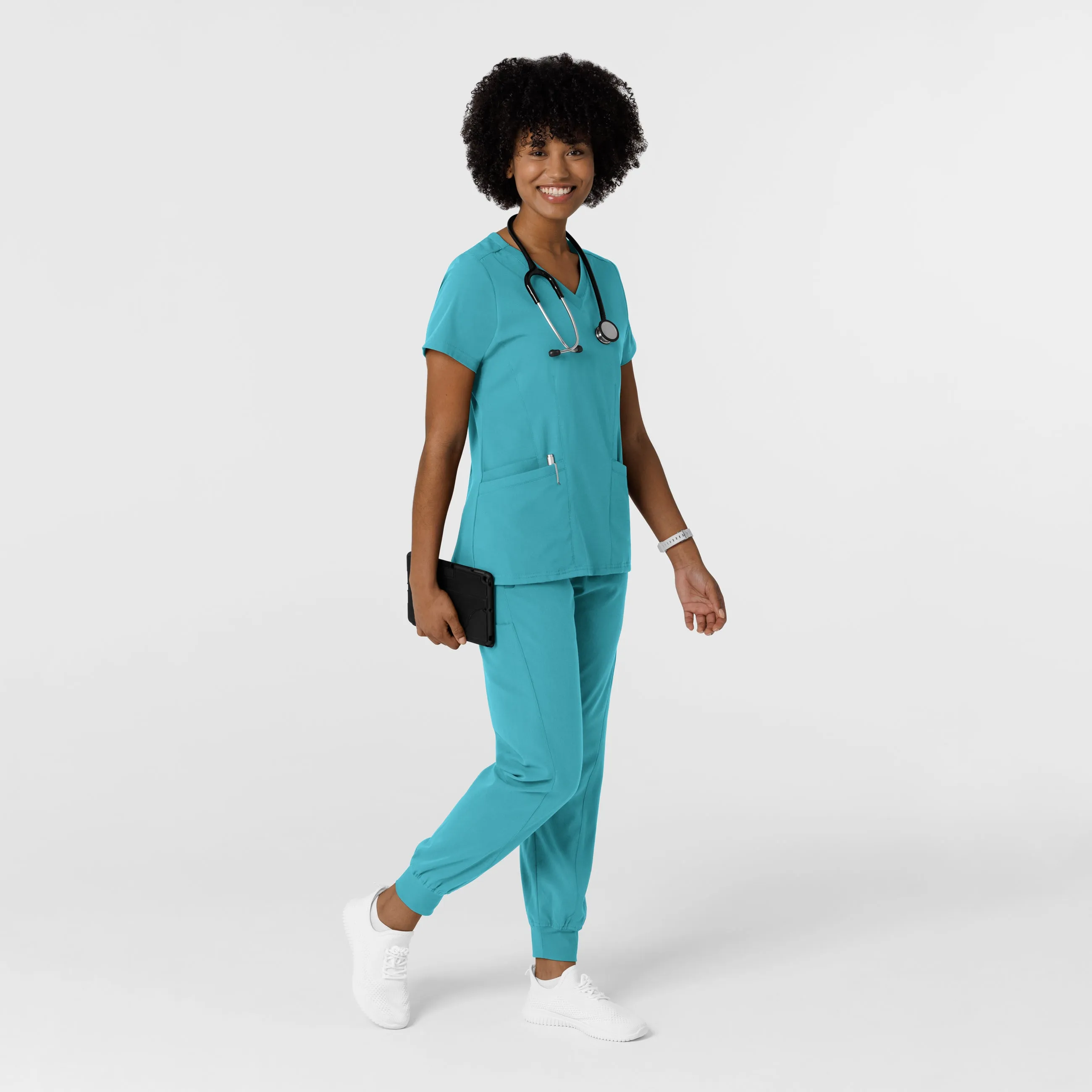 Stylish Teal Blue Aero Remix Womens Cargo Jogger Scrub Pant