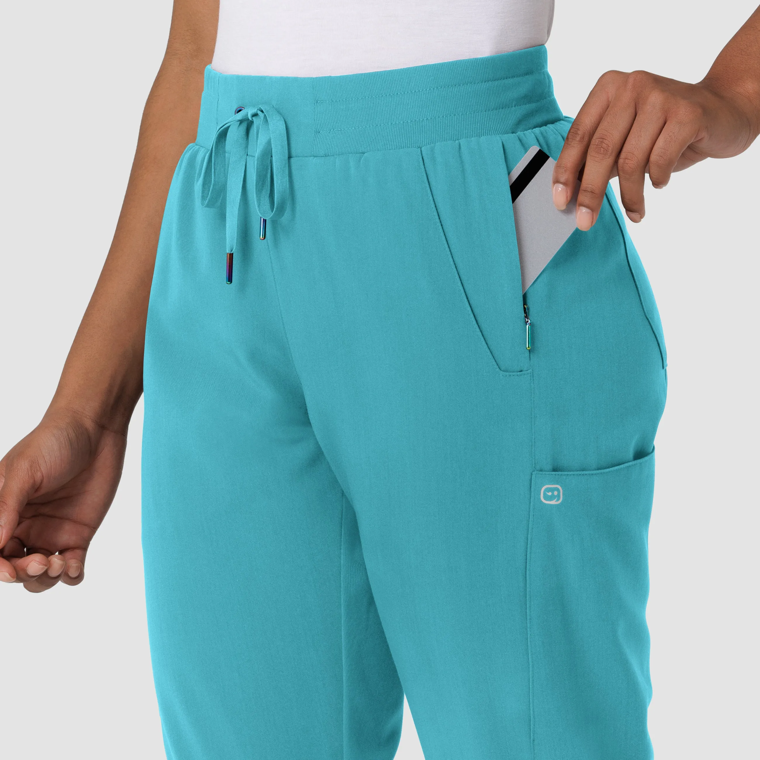 Stylish Teal Blue Aero Remix Womens Cargo Jogger Scrub Pant