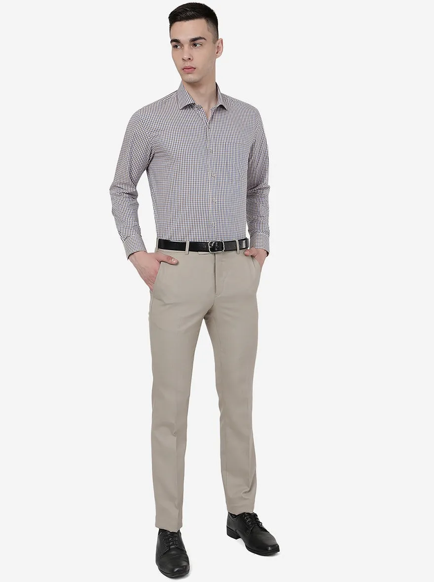Beige Solid Slim Fit Formal Trouser | Greenfibre