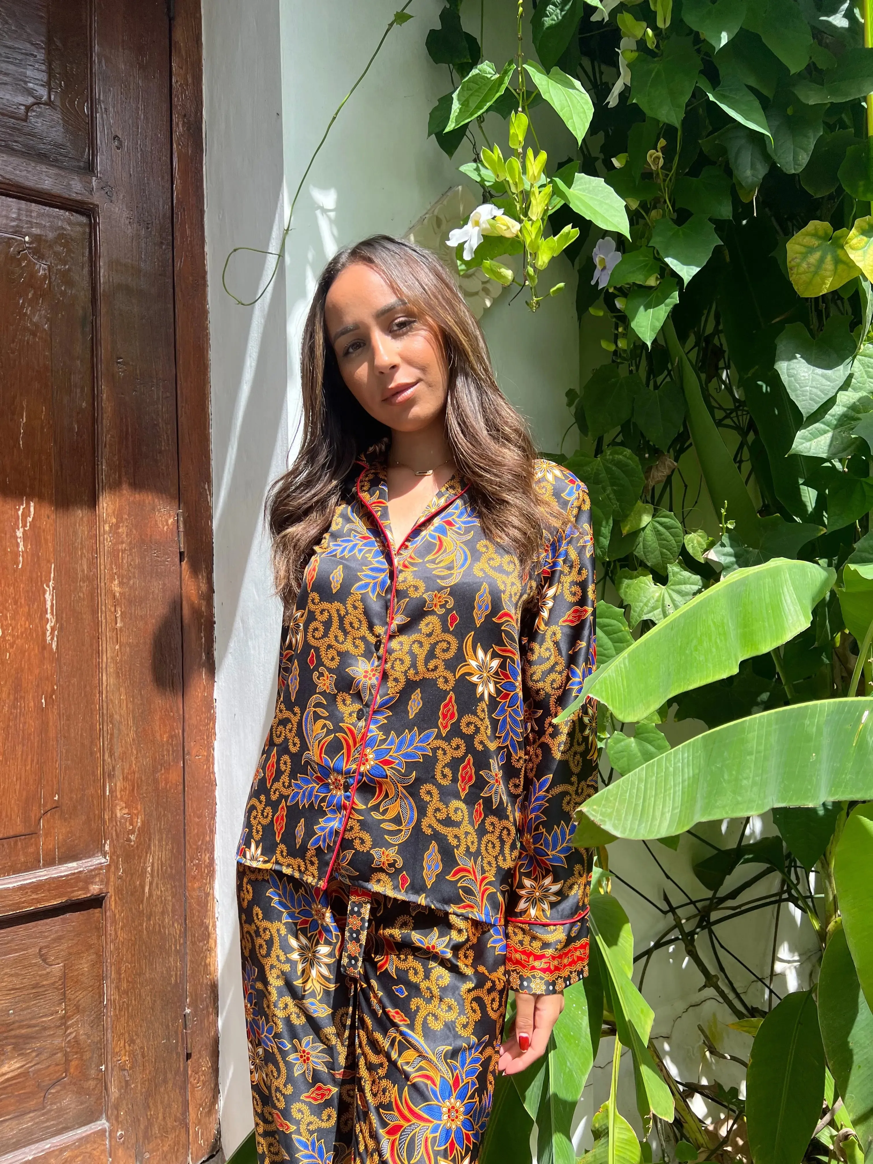 Black Colourful Long Pyjama Set