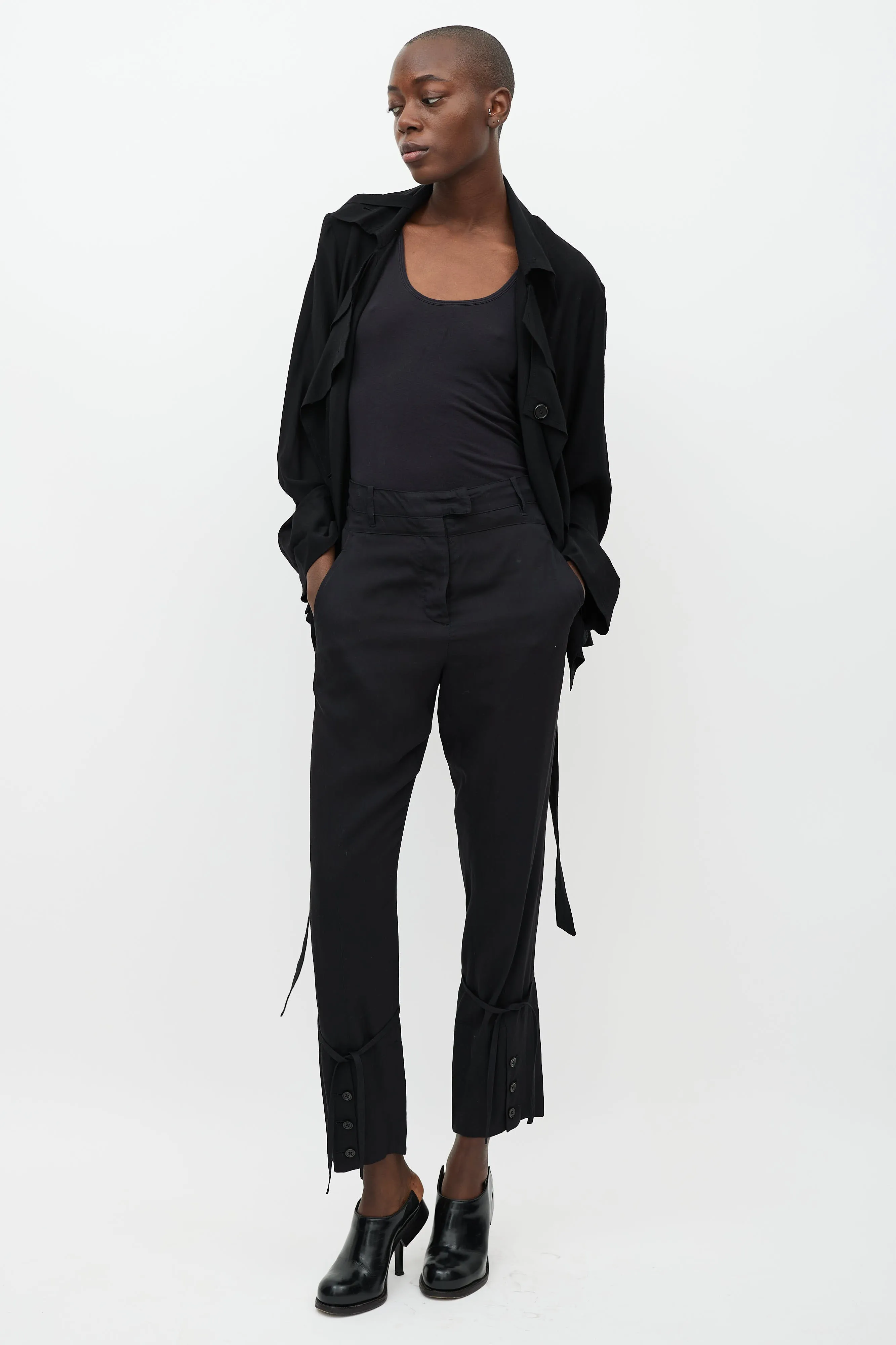 Black Straight Leg Drawstring Trouser