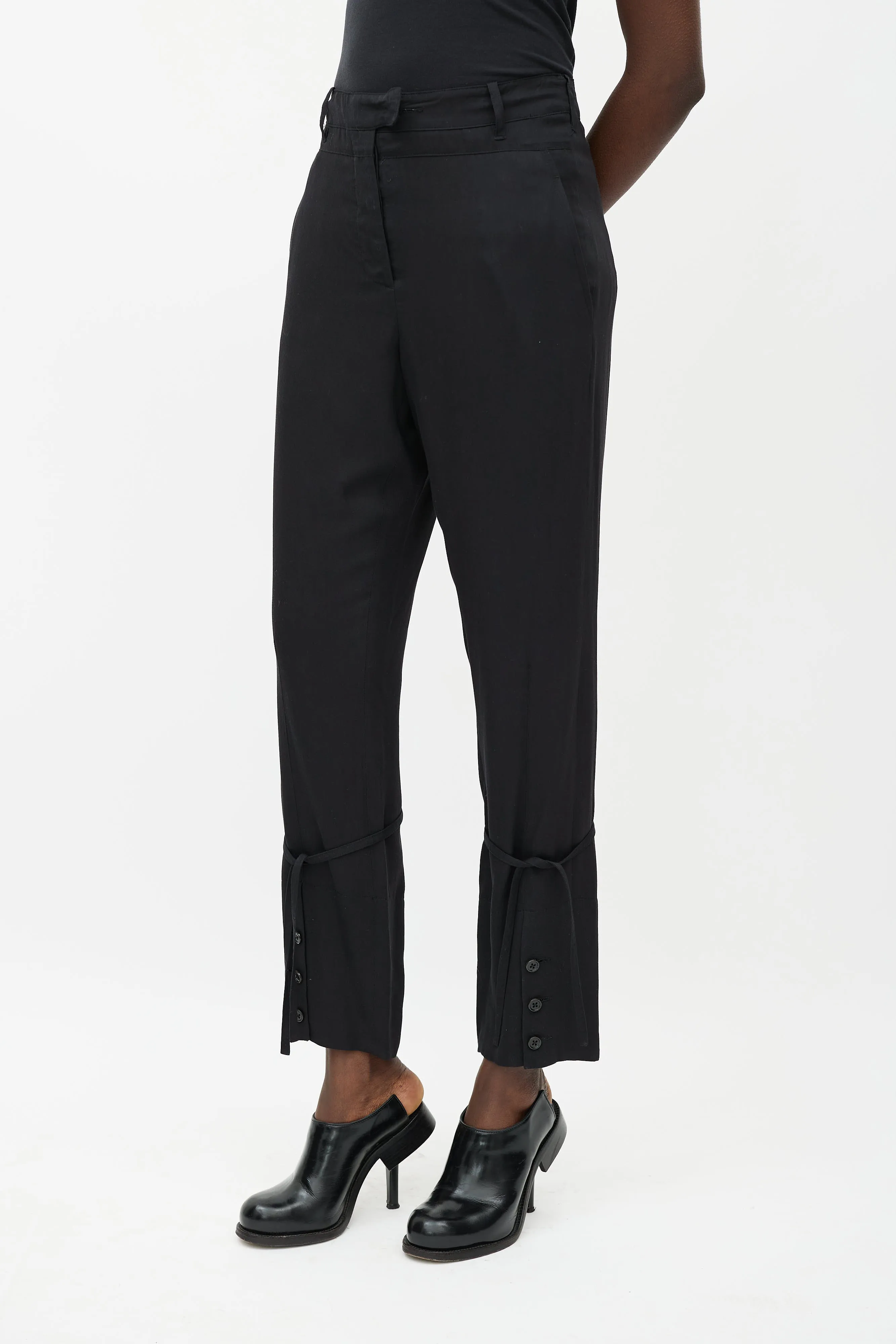Black Straight Leg Drawstring Trouser