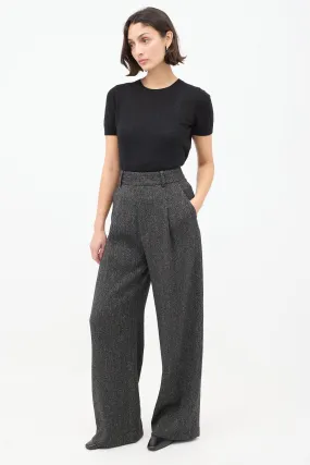 Black Tweed Pleated Wide Leg Trouser