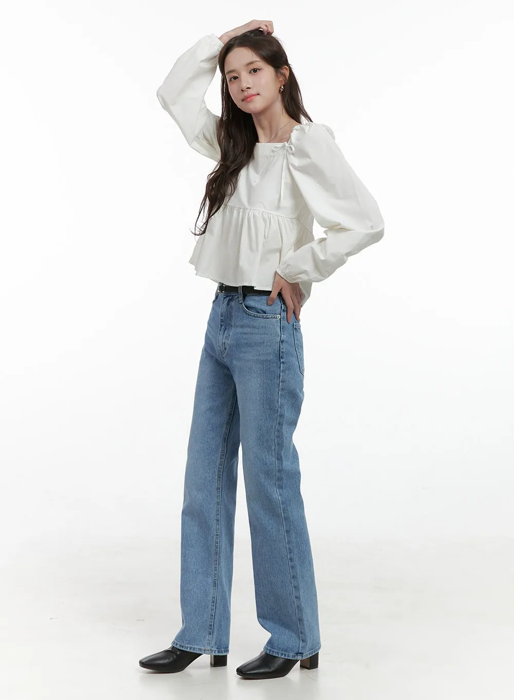 Blythe Vintage Wash Straight Leg Denim Jeans OS416