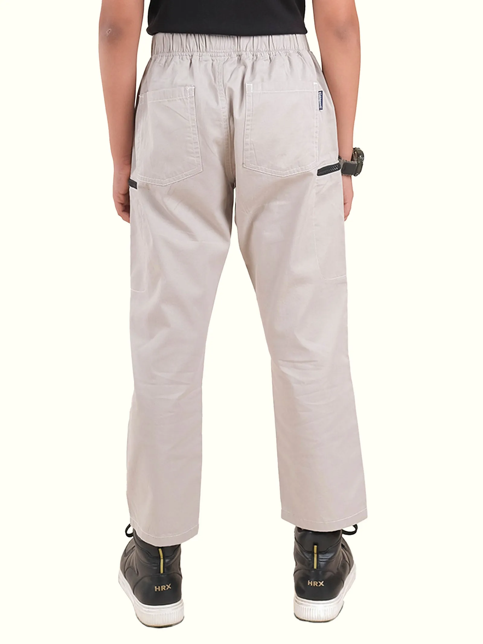 Boys Cotton Elastane Full Length Solid Cargo Pant