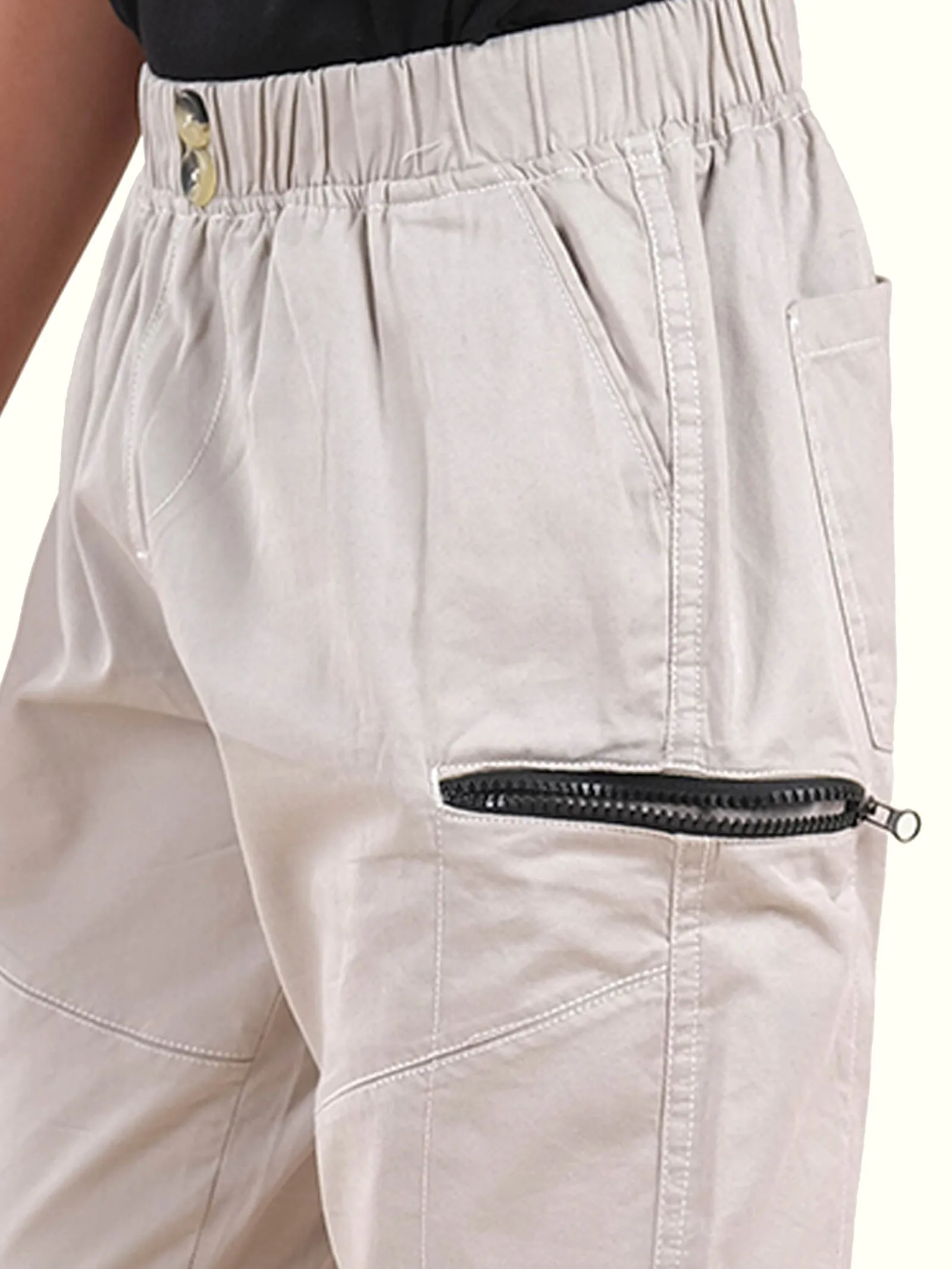 Boys Cotton Elastane Full Length Solid Cargo Pant