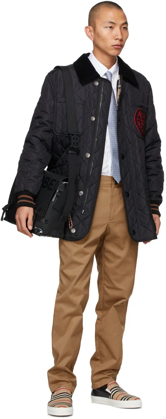 Burberry Tan Dover Logo Plaque Trousers