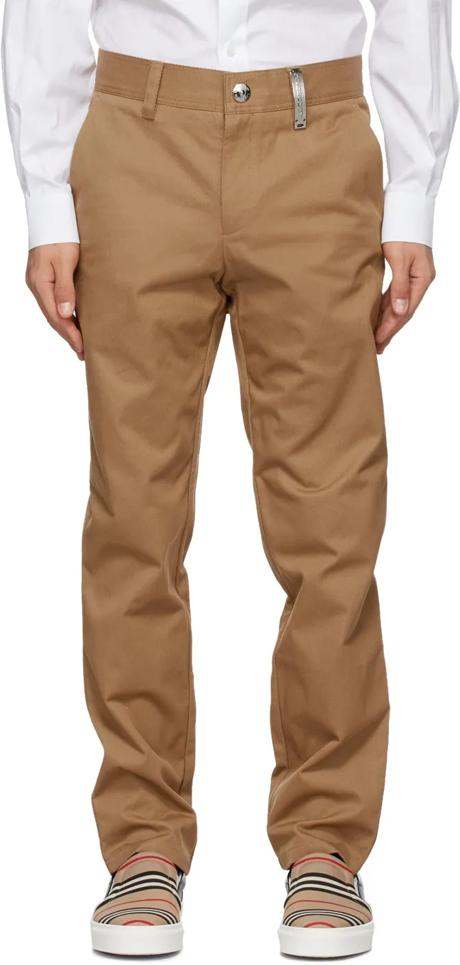 Burberry Tan Dover Logo Plaque Trousers