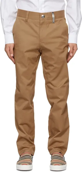 Burberry Tan Dover Logo Plaque Trousers