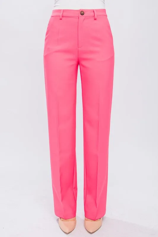 Coral Pink Formal Straight Leg Blazer Pants