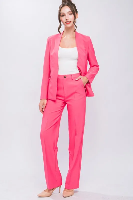 Coral Pink Formal Straight Leg Blazer Pants
