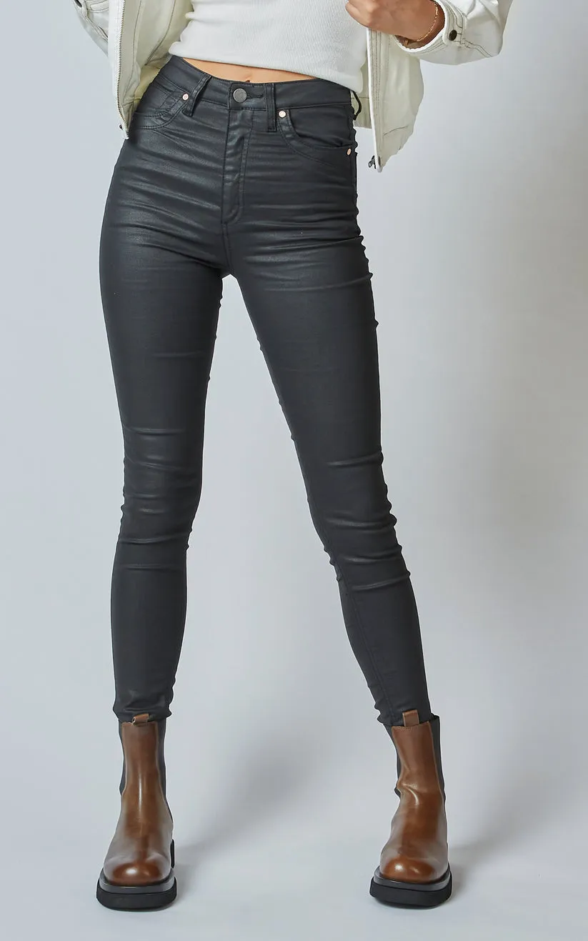 DCD High Waisted Coated Denim Black Jeans