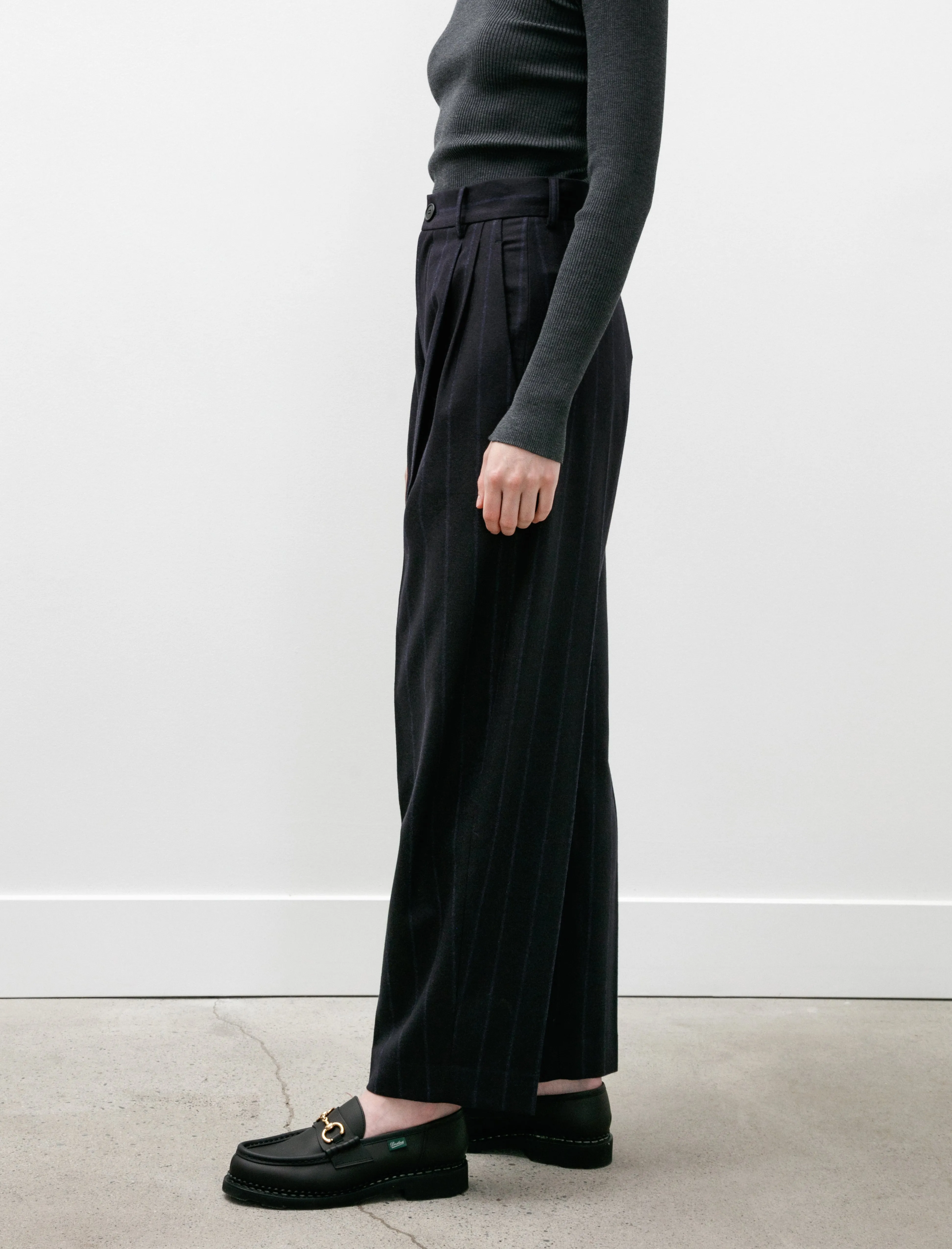 Navy Pinstripe Double Pleated Trousers: Enhanced Style for a Polished Look