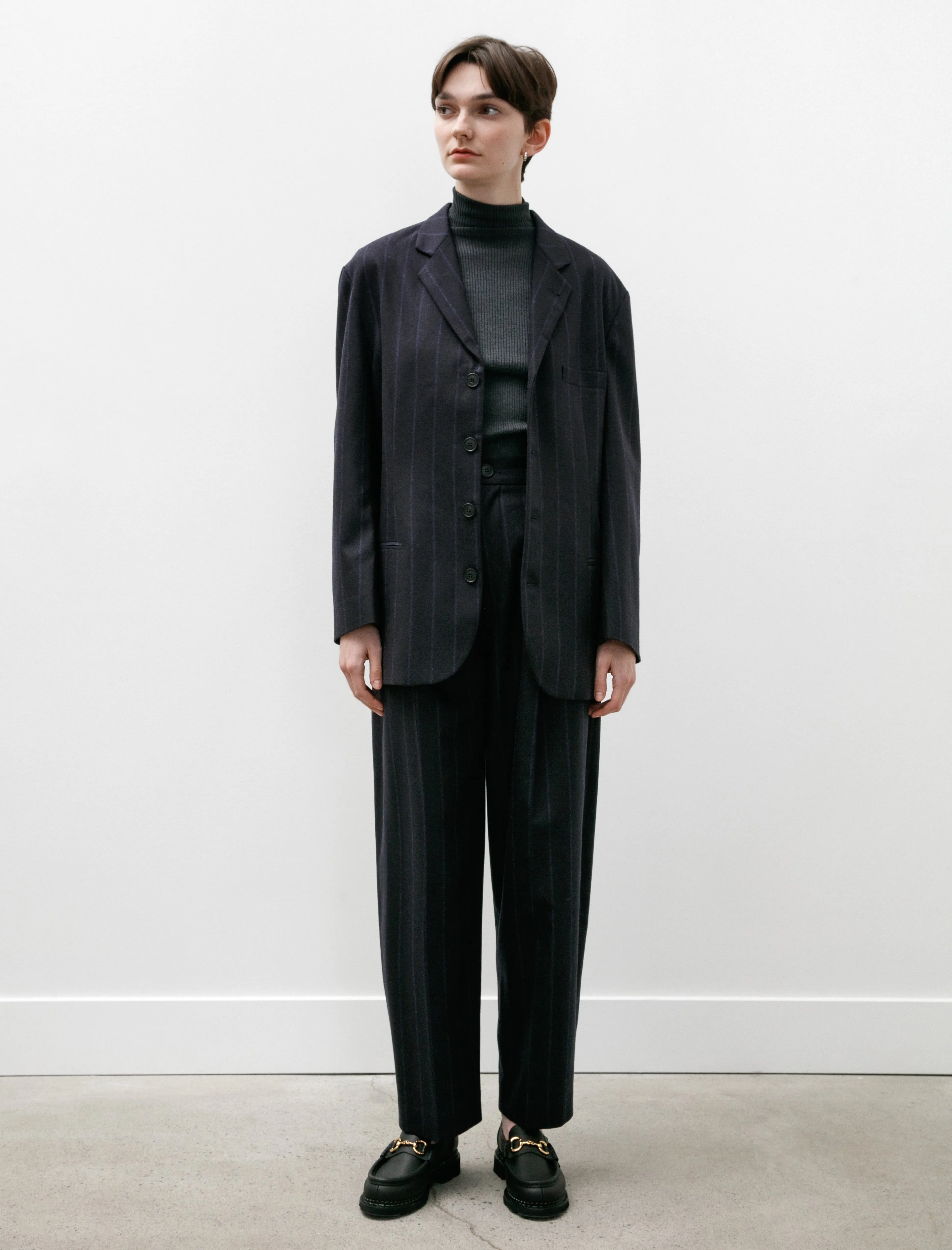 Navy Pinstripe Double Pleated Trousers: Enhanced Style for a Polished Look