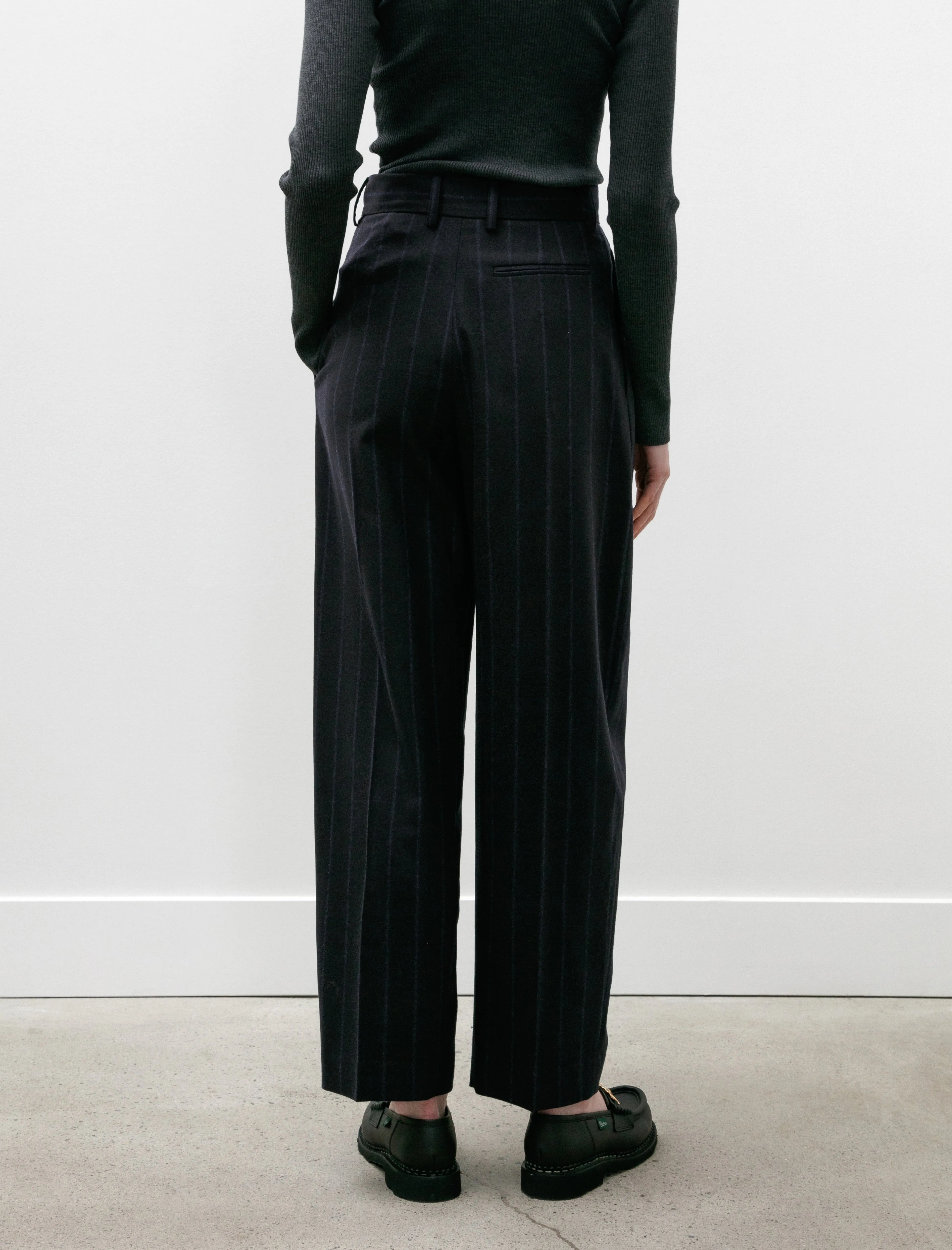 Navy Pinstripe Double Pleated Trousers: Enhanced Style for a Polished Look