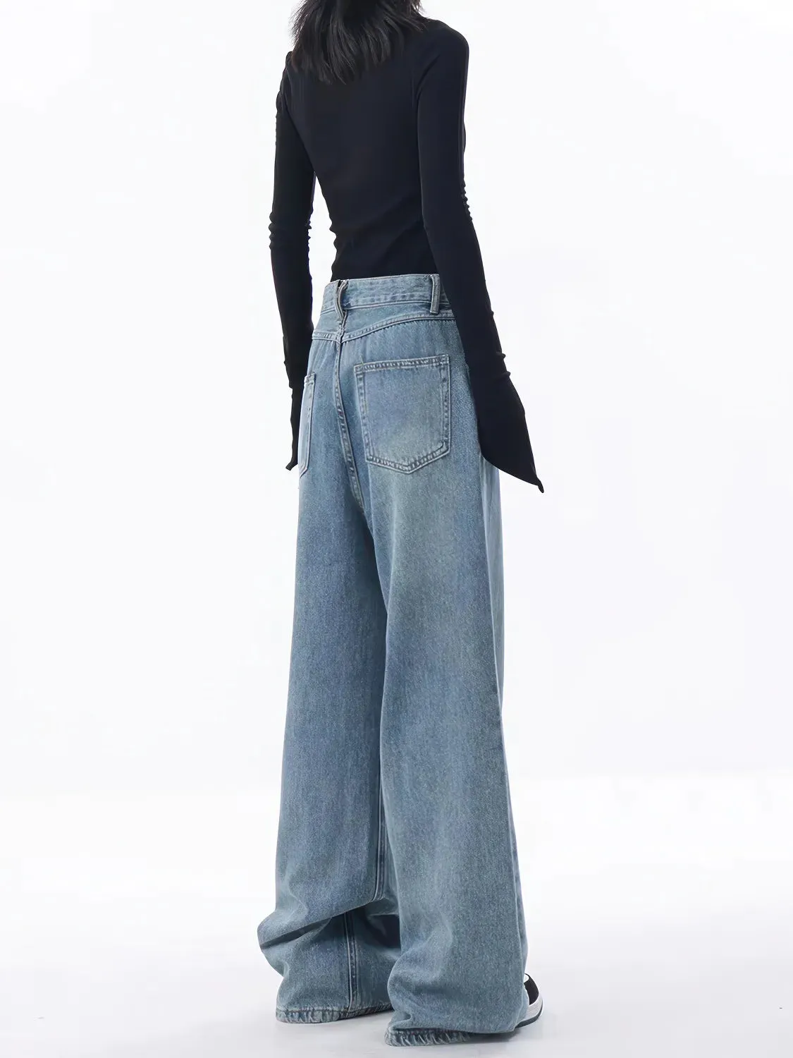 Embroidered Loose Wide-leg Jeans for Women