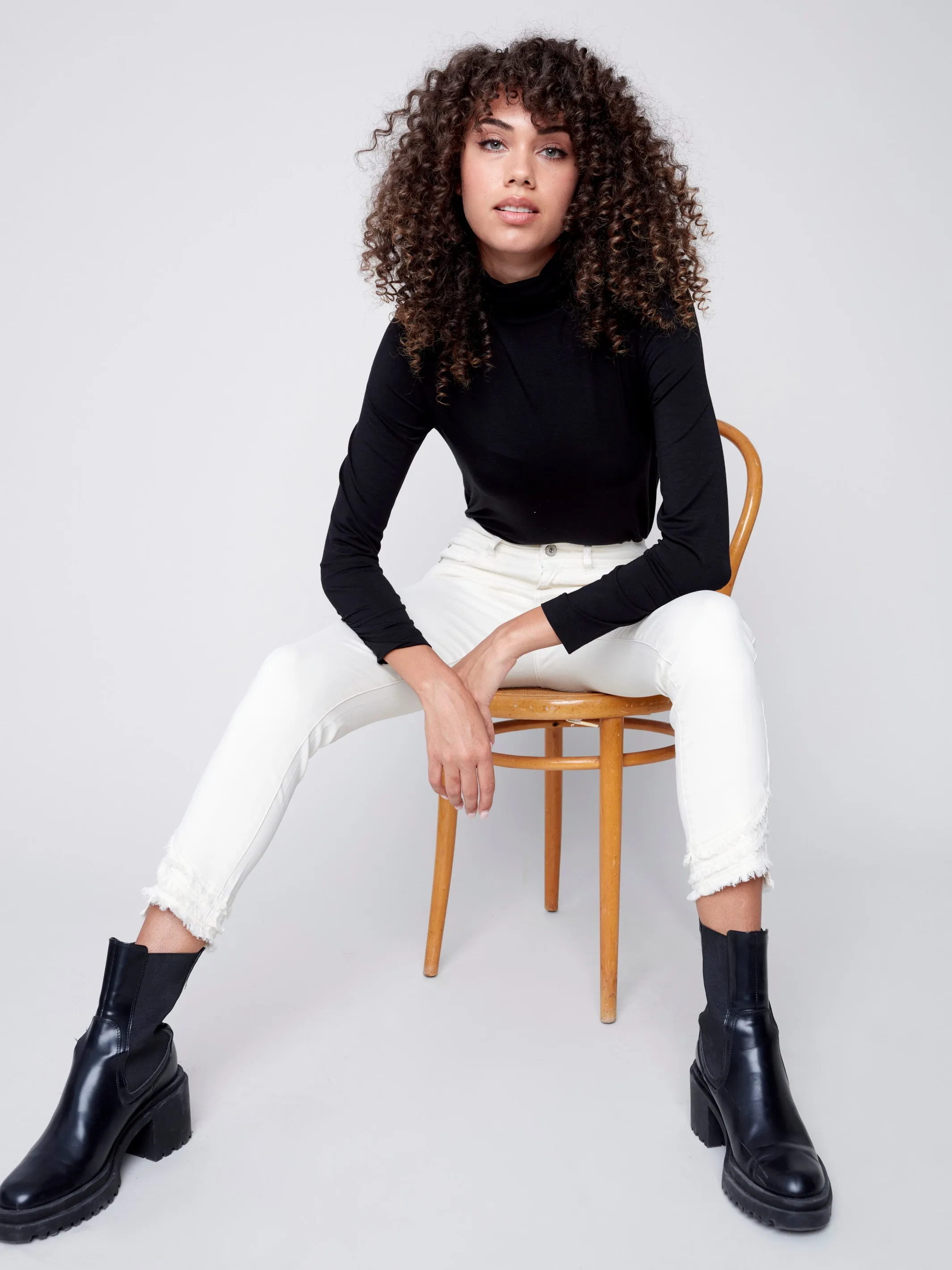 Frayed Hem Denim Pants - Natural