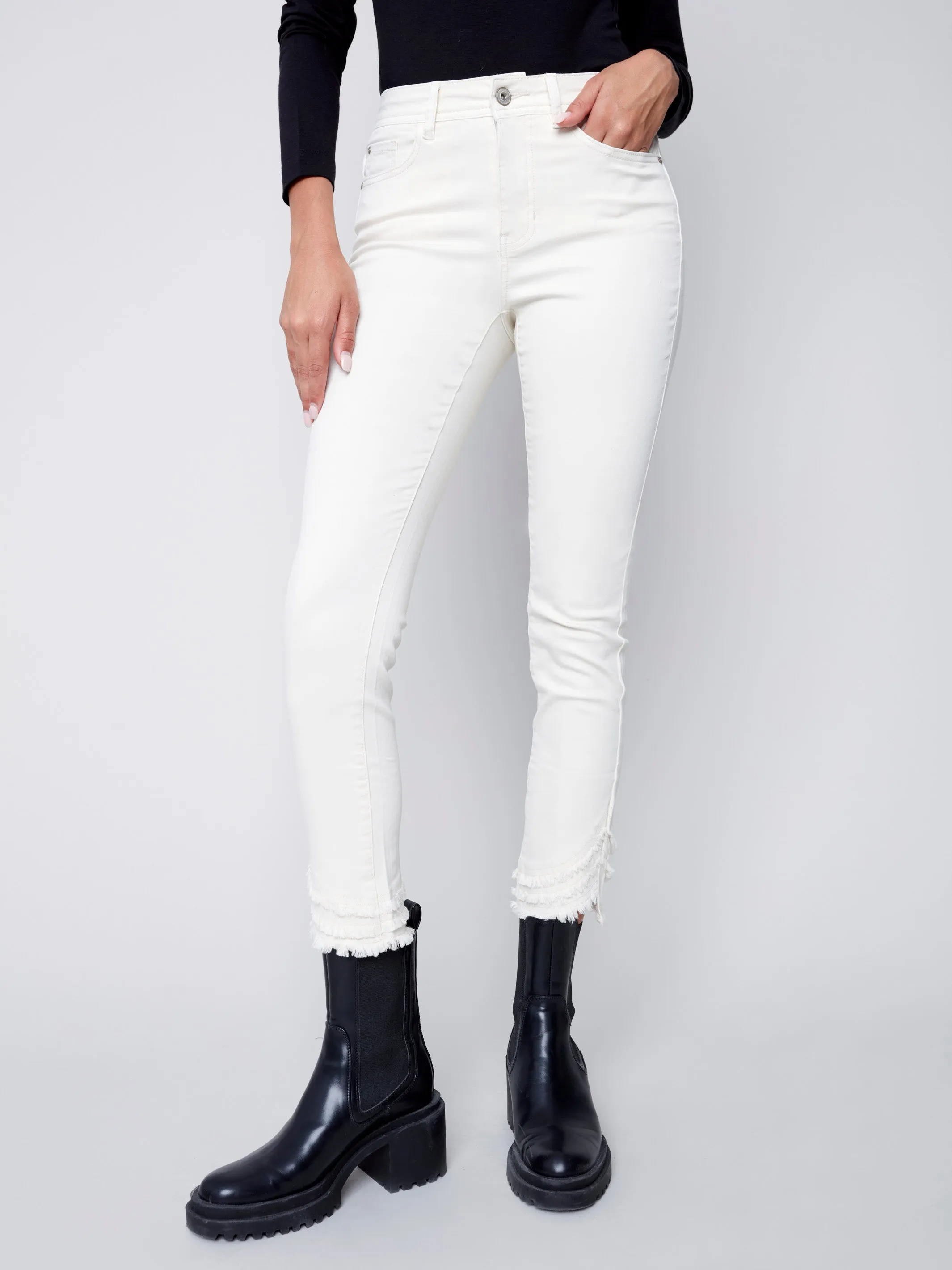 Frayed Hem Denim Pants - Natural