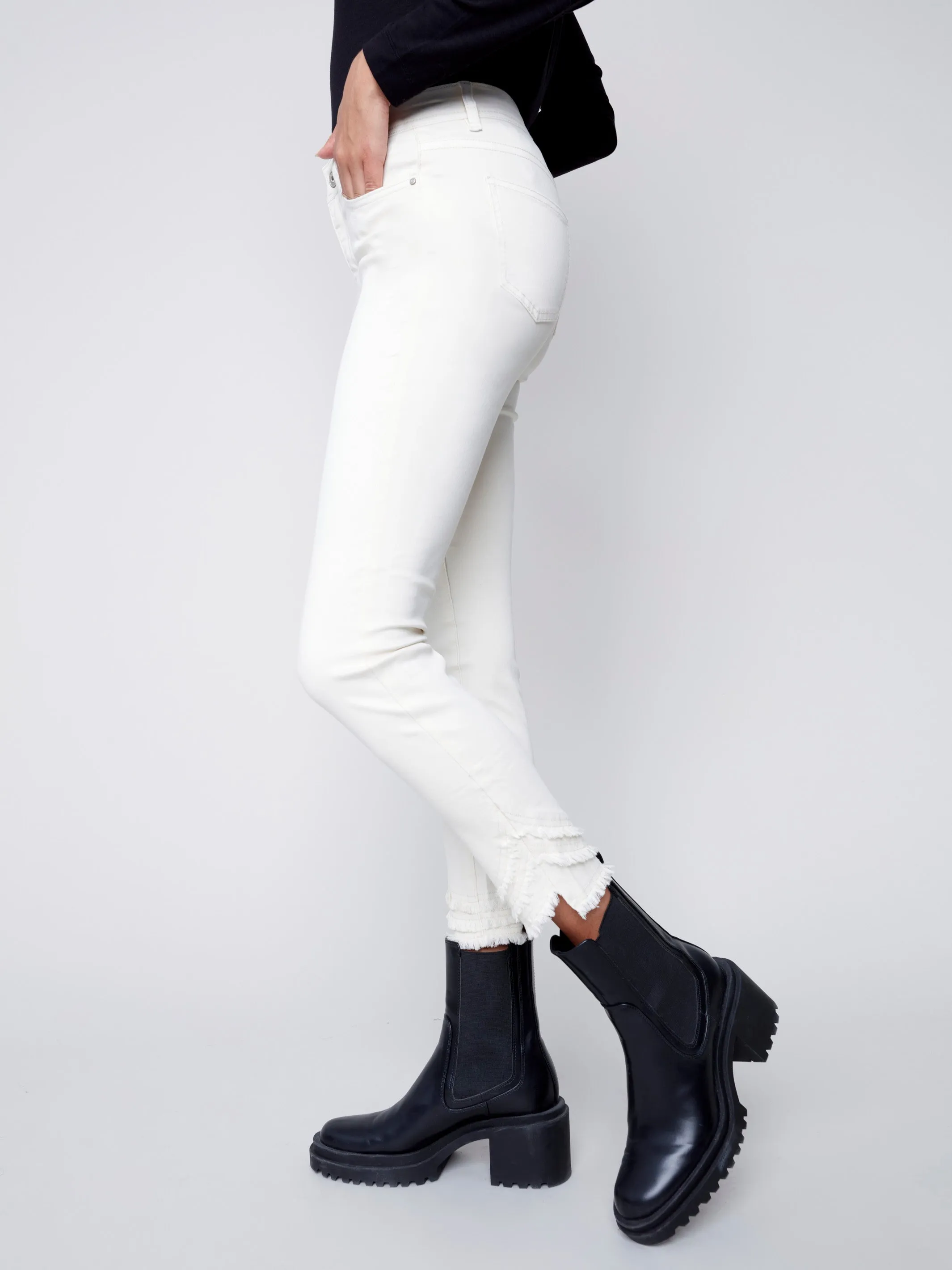 Frayed Hem Denim Pants - Natural