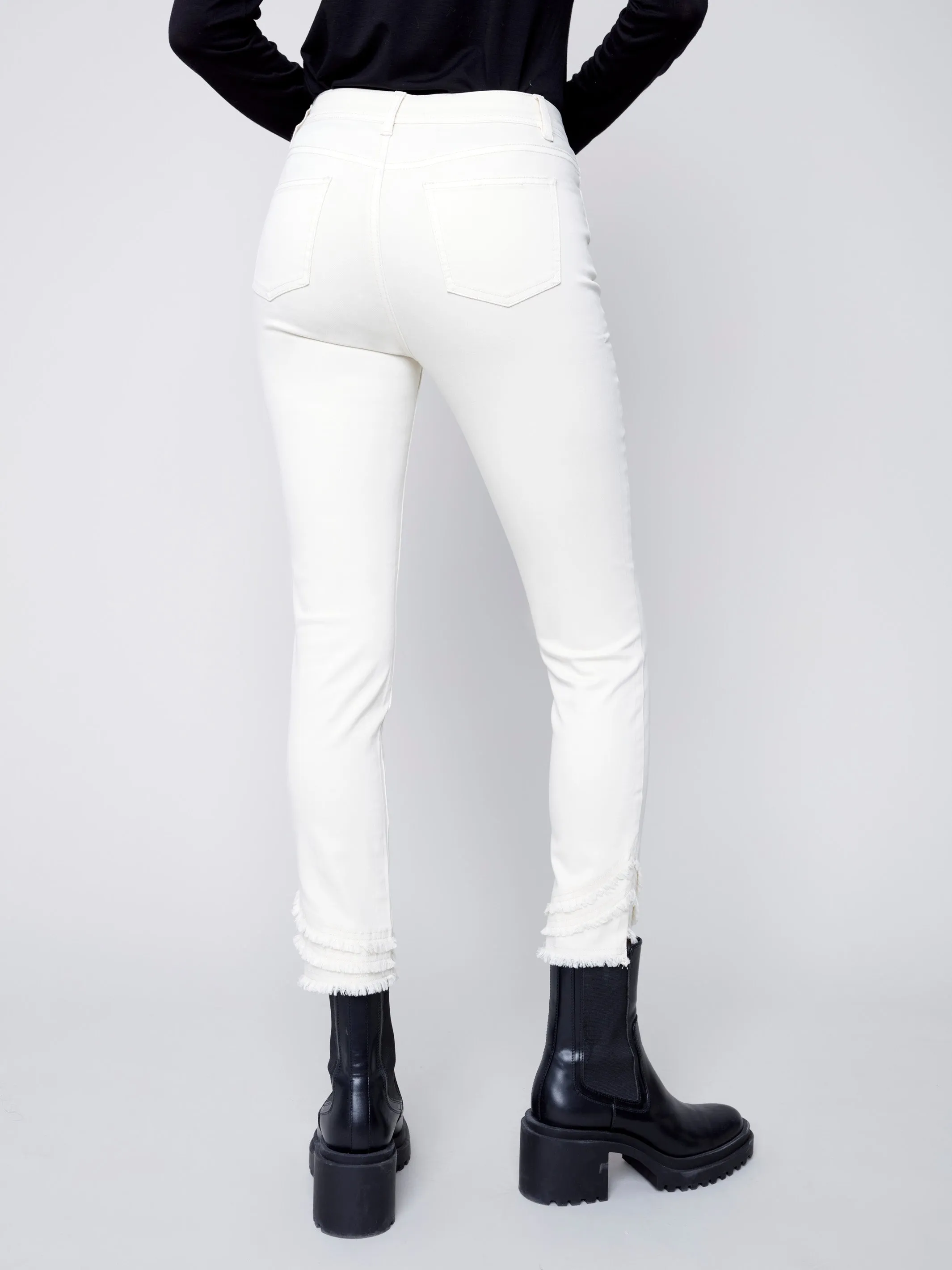 Frayed Hem Denim Pants - Natural