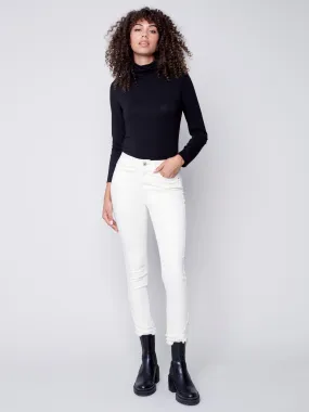 Frayed Hem Denim Pants - Natural