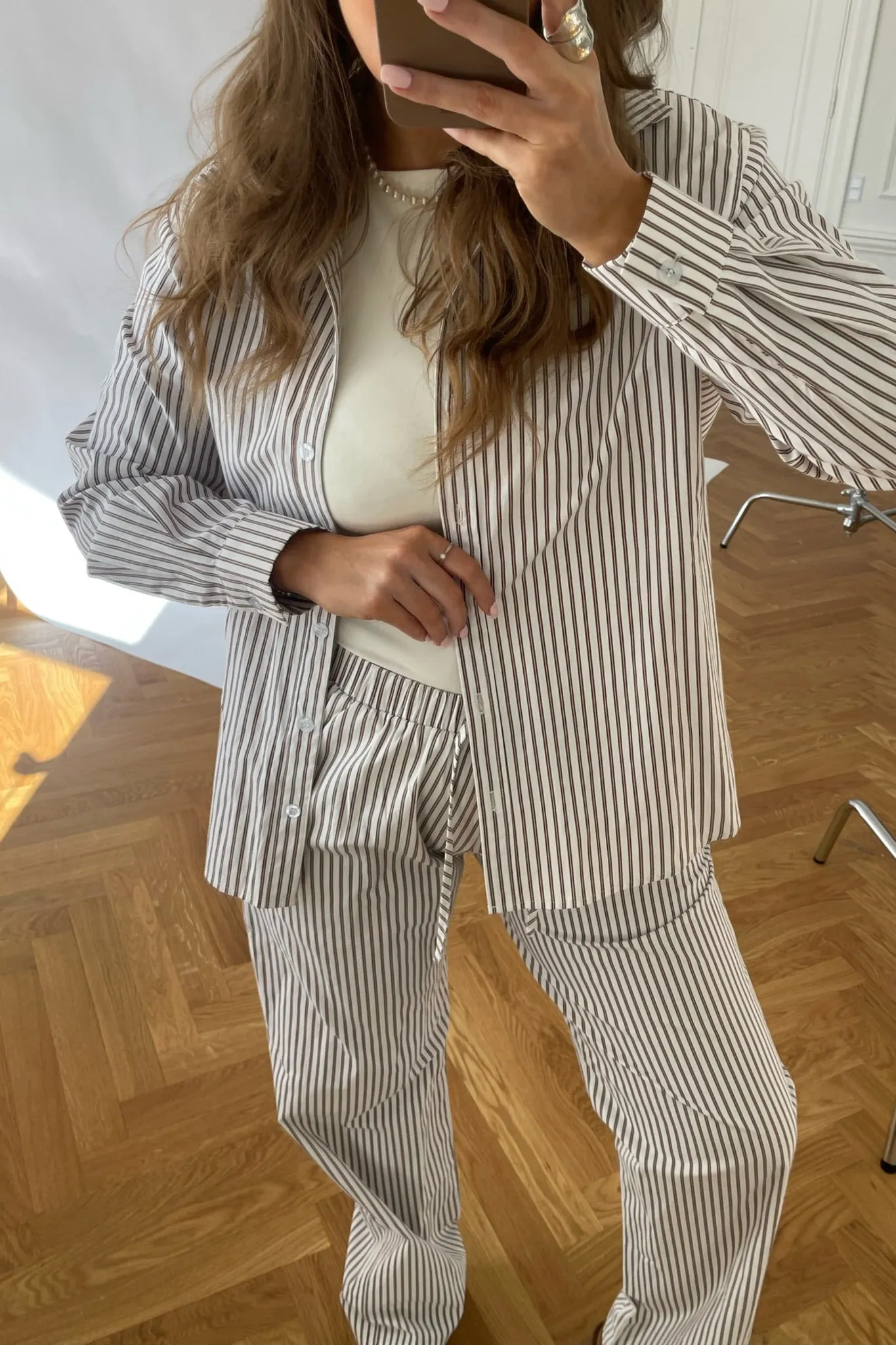 HannahIC Bukser - Brun Hvid Stribet