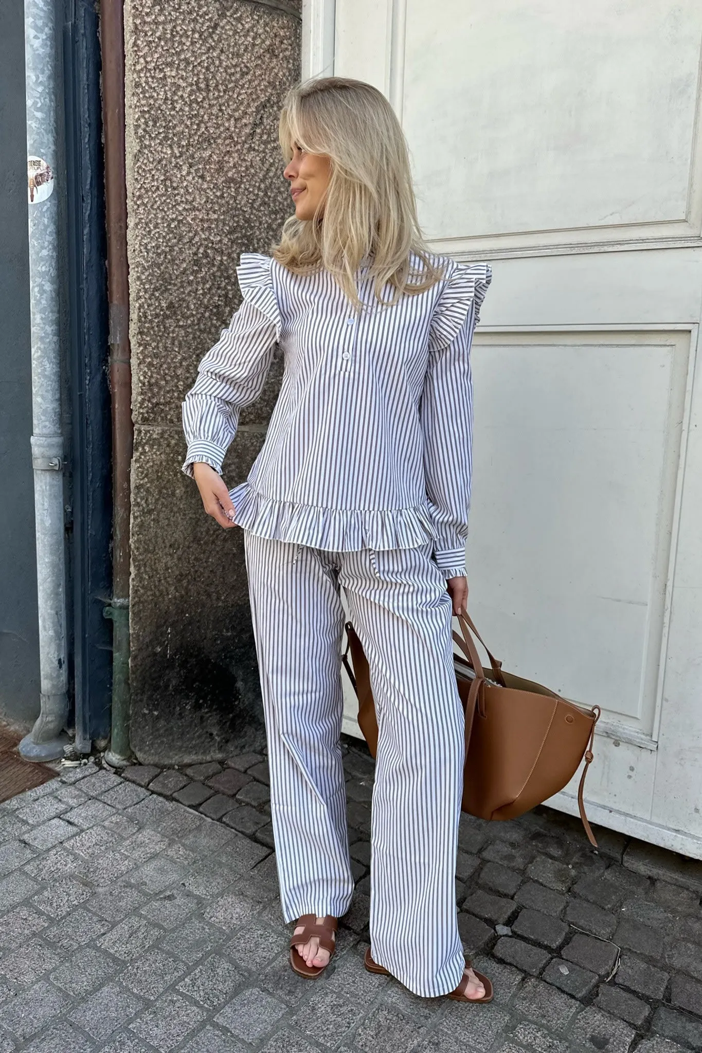 HannahIC Bukser - Brun Hvid Stribet