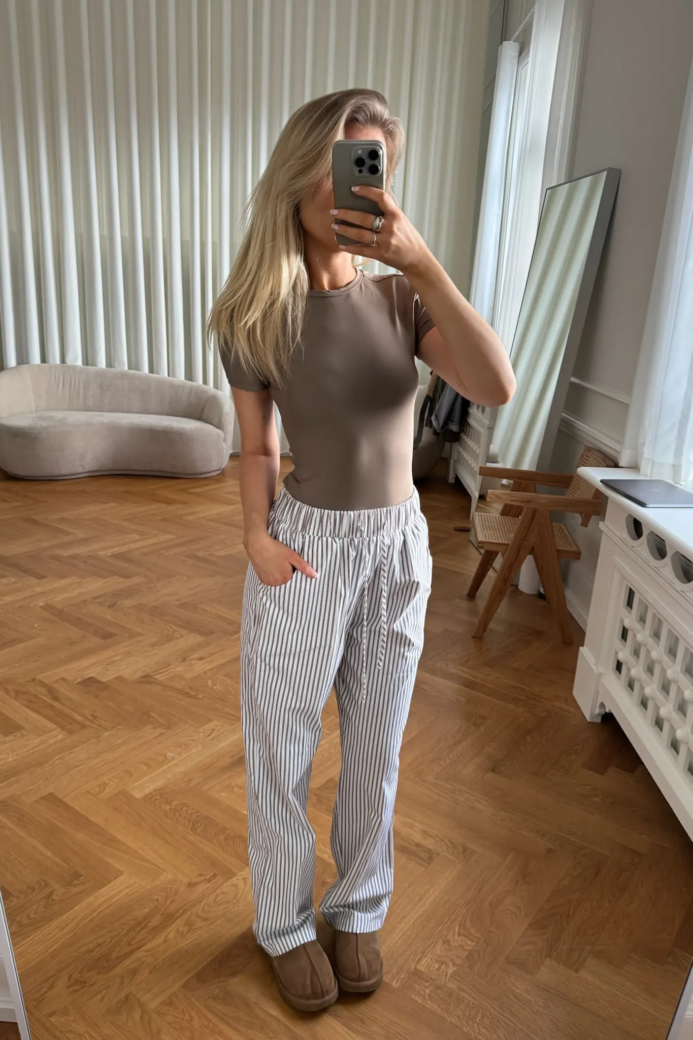 HannahIC Bukser - Brun Hvid Stribet