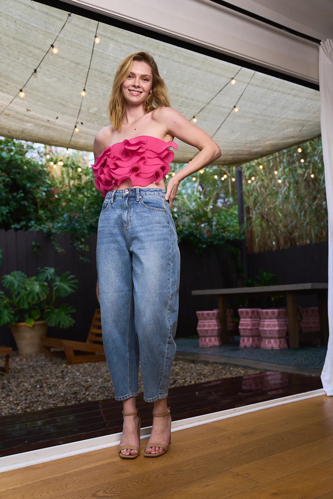 HIGH RISE BALLON FIT JEANS IN MEDIUM VINTAGE  / SP-P12565MV