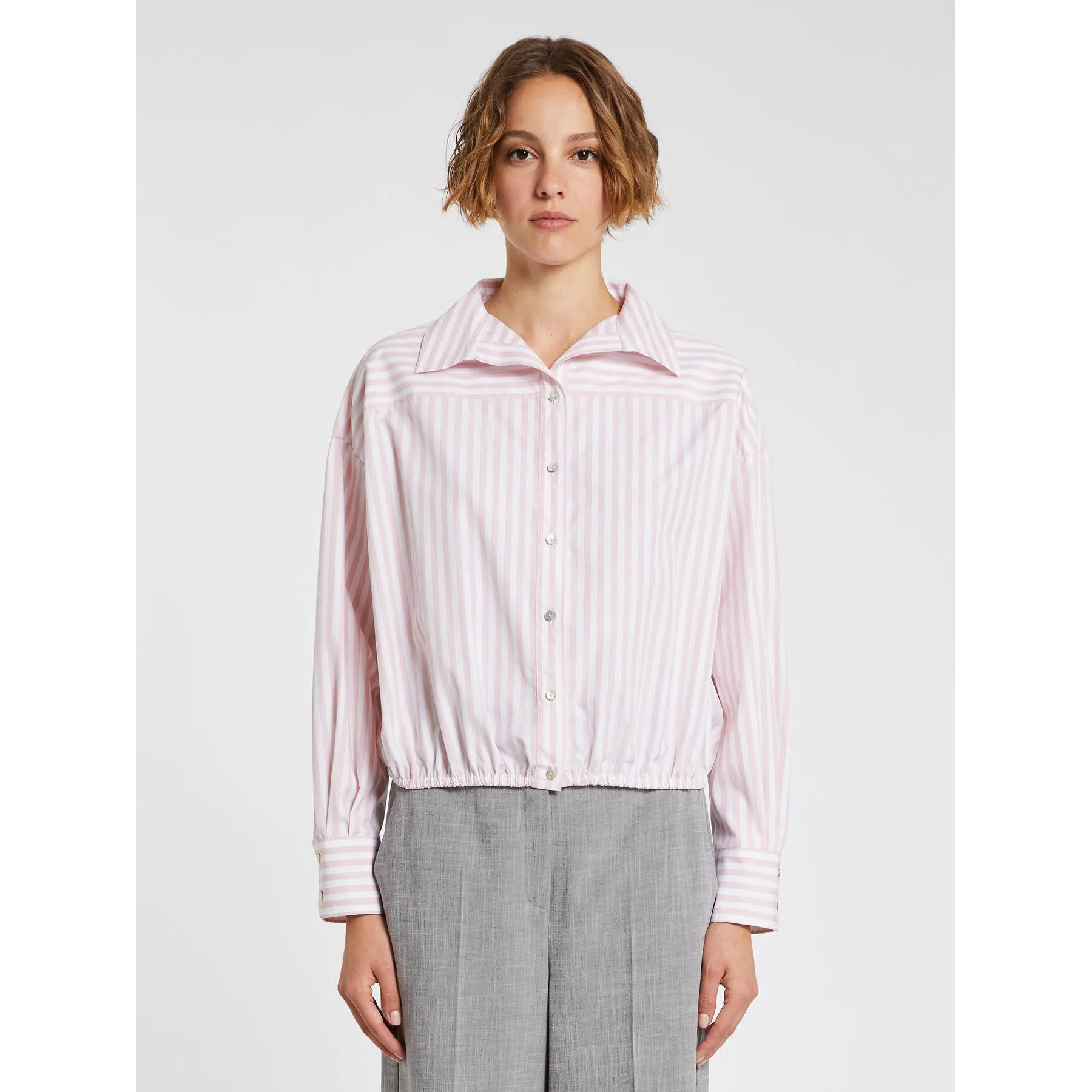 IBLUES Pink Pinstripe Cropped Shirt