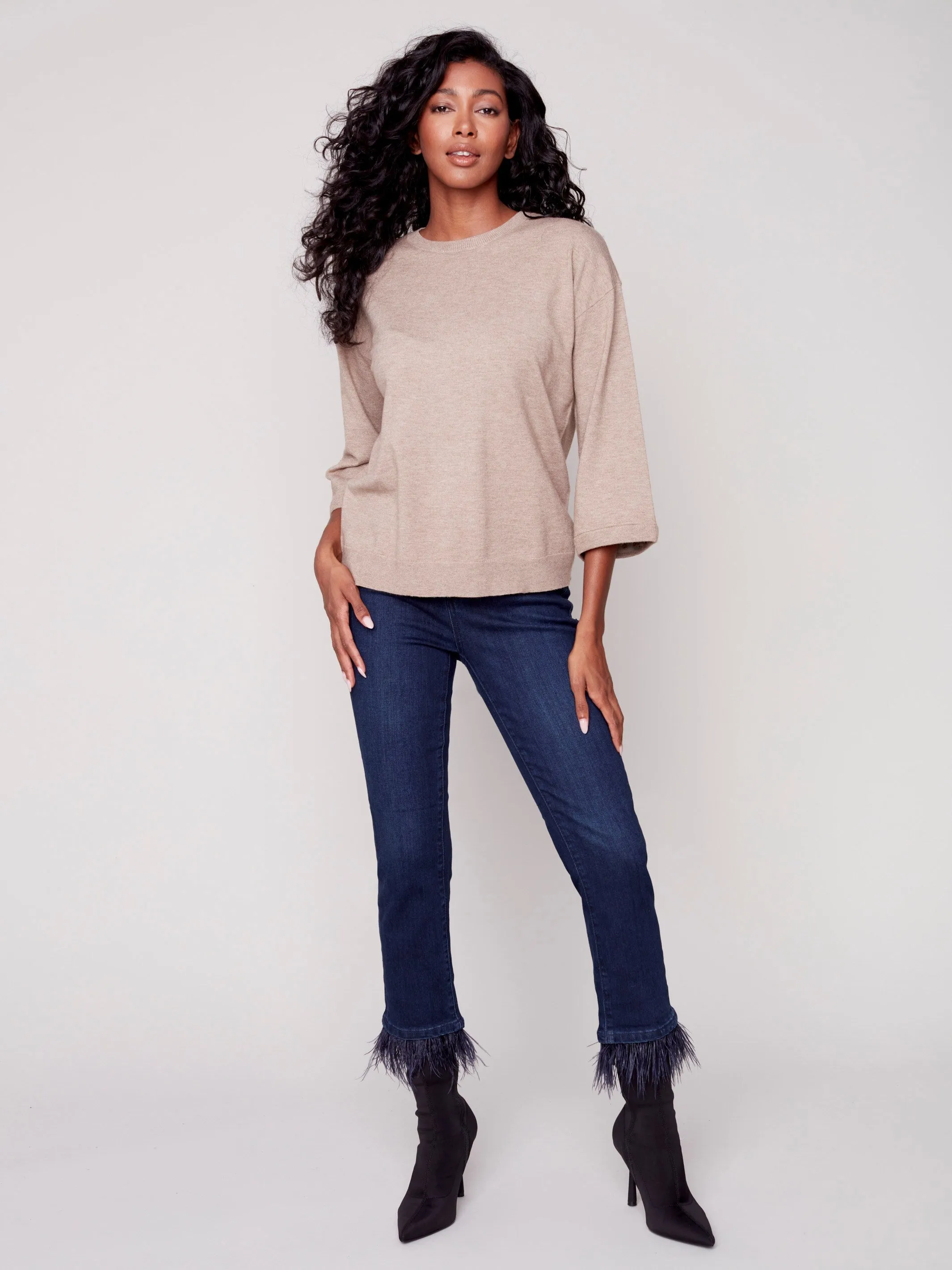 Jeans with Removable Feather Hem - Blue Black