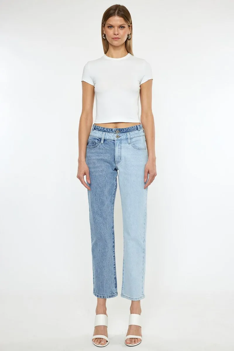 Josie Two Tone High Rise Straight Jeans