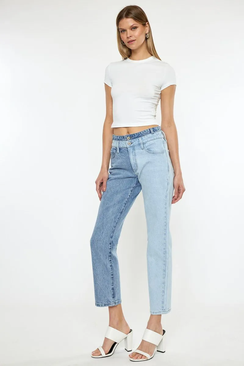 Josie Two Tone High Rise Straight Jeans