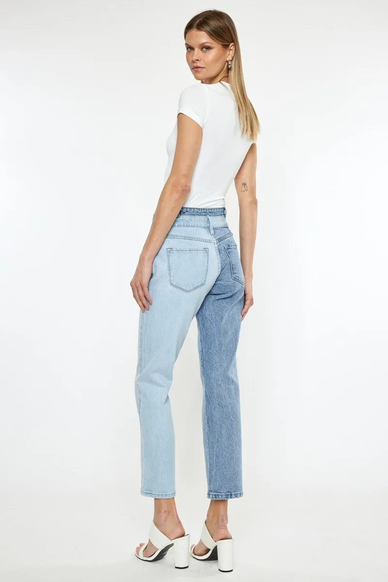 Josie Two Tone High Rise Straight Jeans
