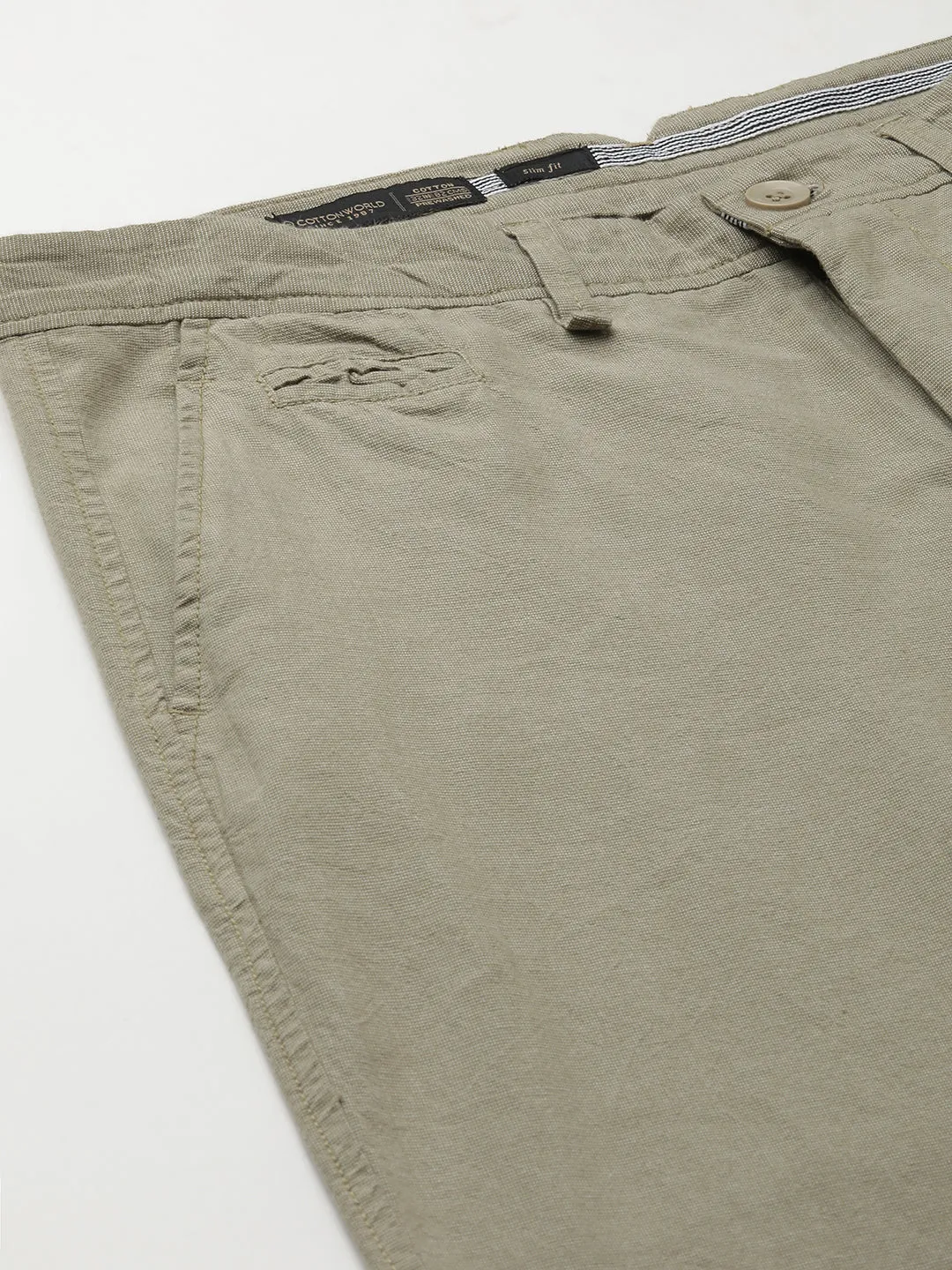 Men's Khaki Cotton Slim Fit Pant
