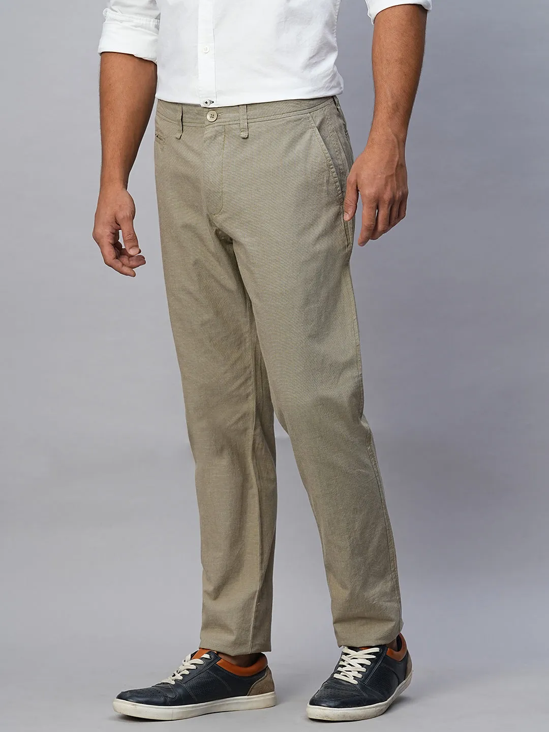 Men's Khaki Cotton Slim Fit Pant
