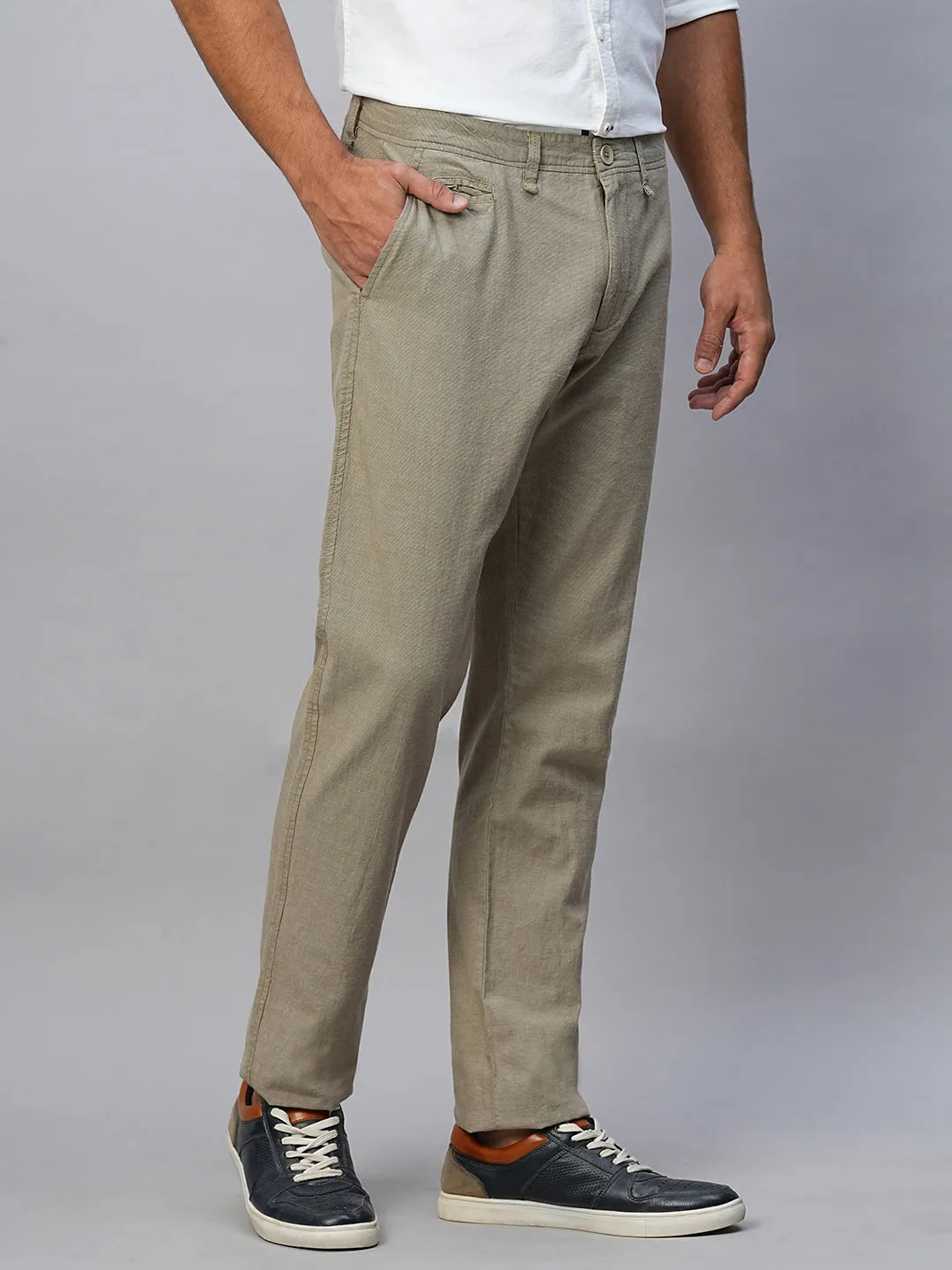 Men's Khaki Cotton Slim Fit Pant