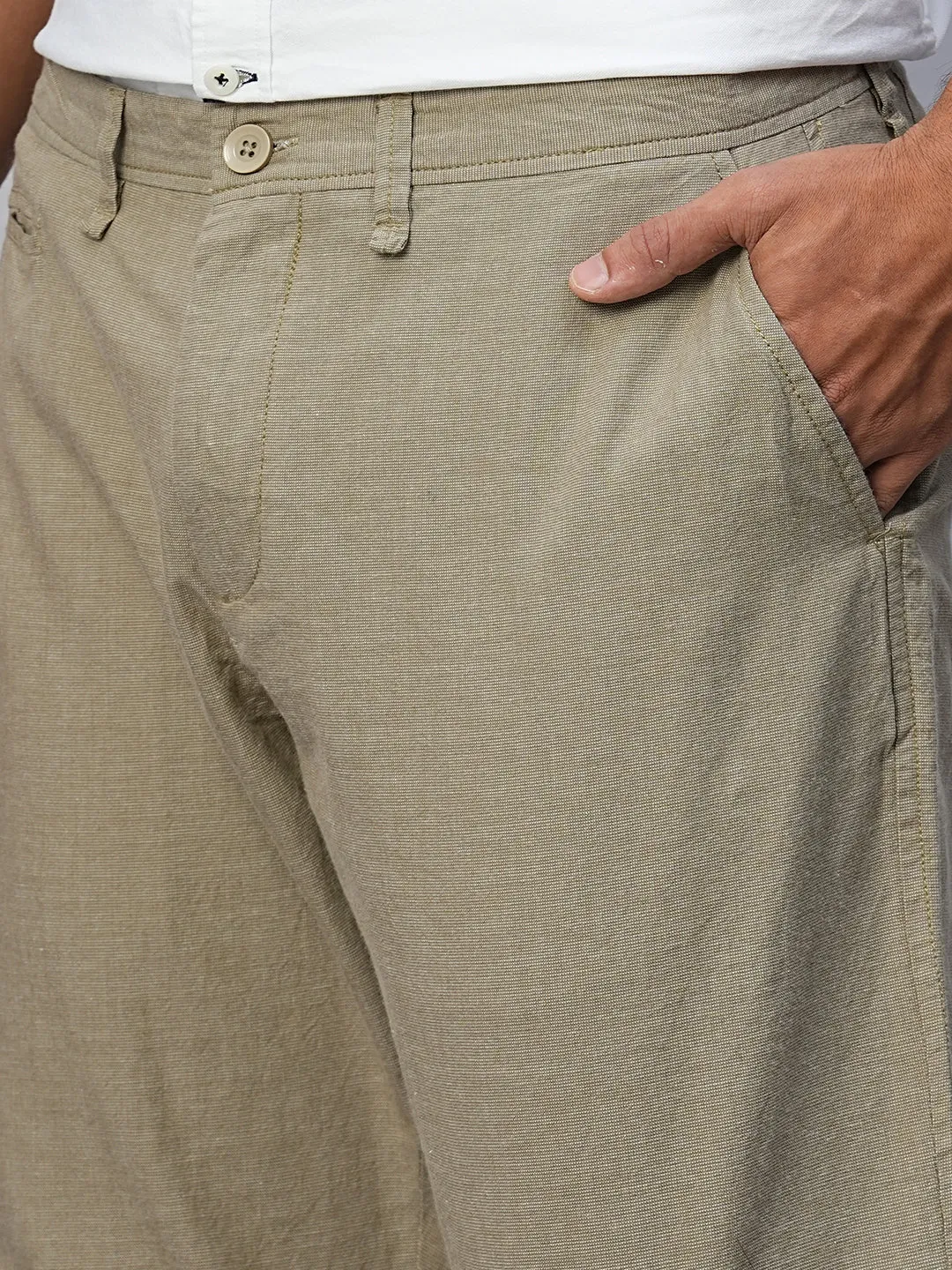 Men's Khaki Cotton Slim Fit Pant