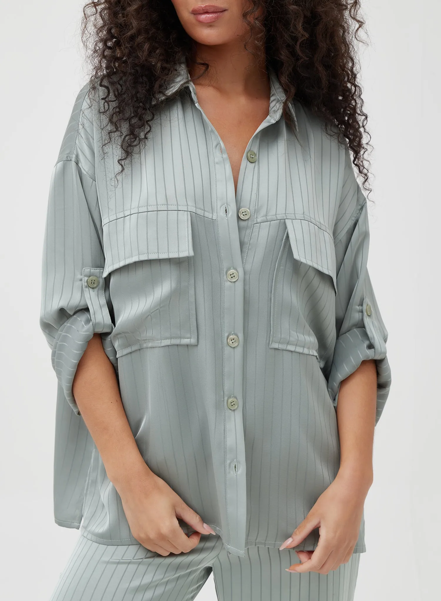 Sage Oversized Stripe Satin Shirt - Nia