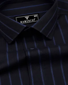 Scantic Black With Blue Twill Stripe Cotton Shirt
