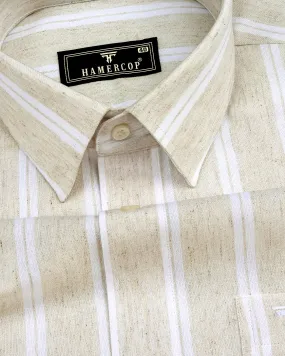 Sea Sand Cream With White Stripe Formal Cotton Shirt