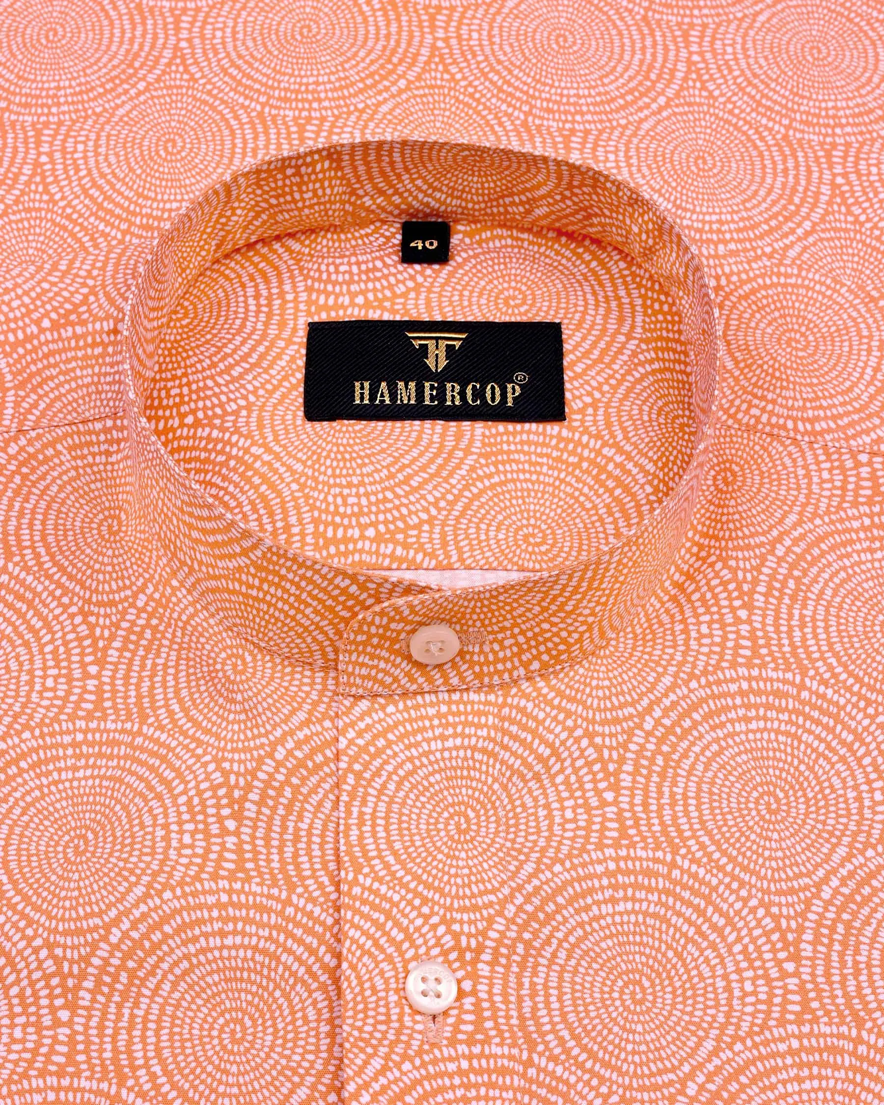 Spiral Orange Pattern Printed Gizza Cotton Shirt