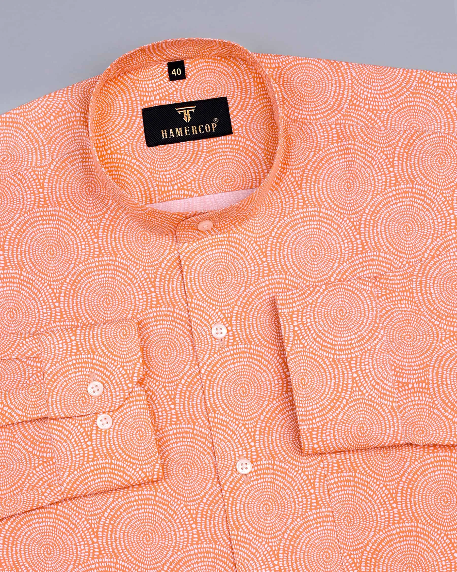 Spiral Orange Pattern Printed Gizza Cotton Shirt