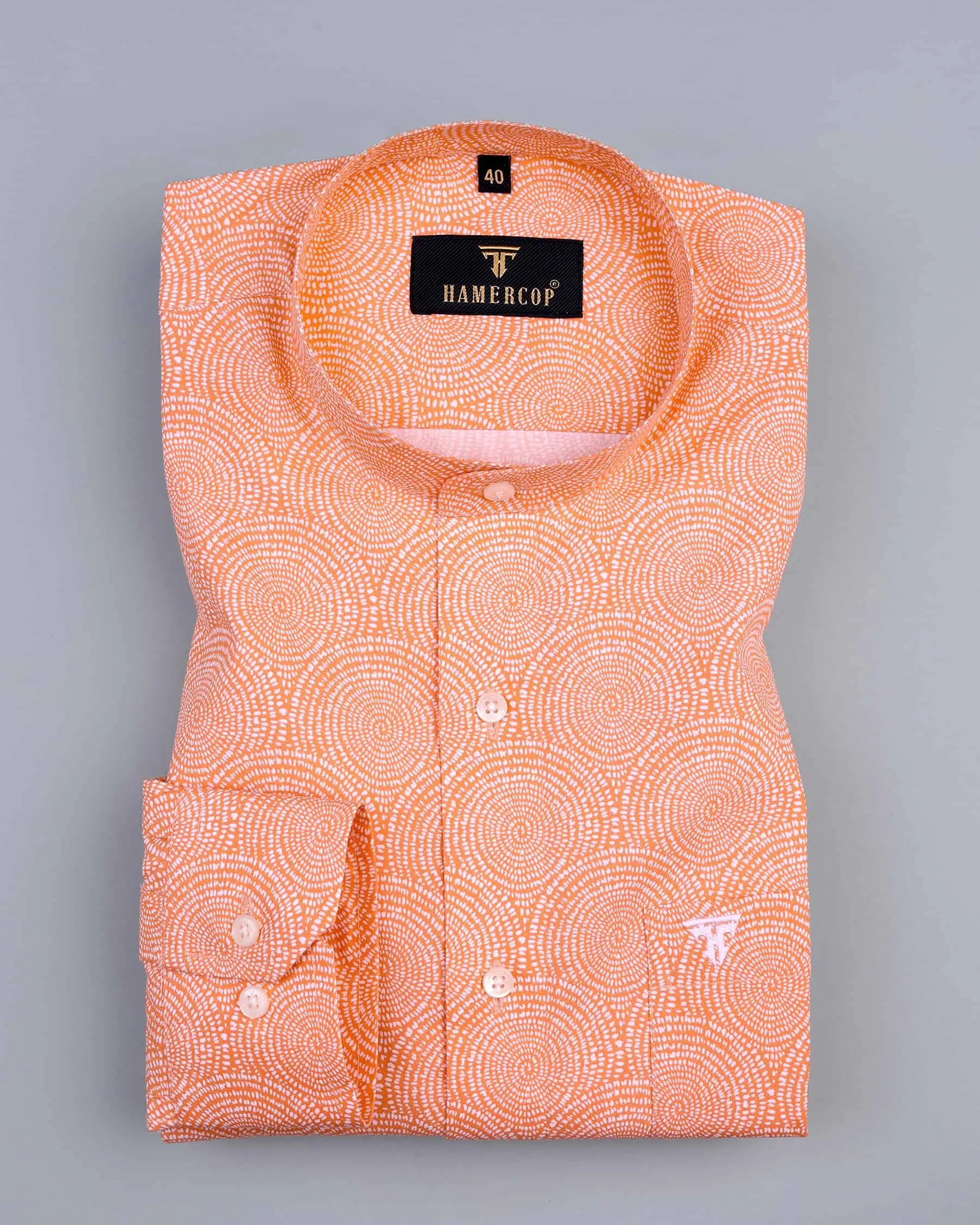 Spiral Orange Pattern Printed Gizza Cotton Shirt